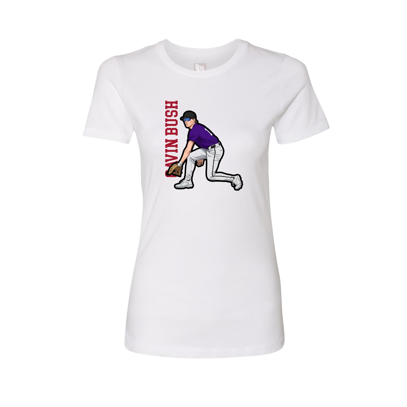 Womens Tee — Name Vertical in White