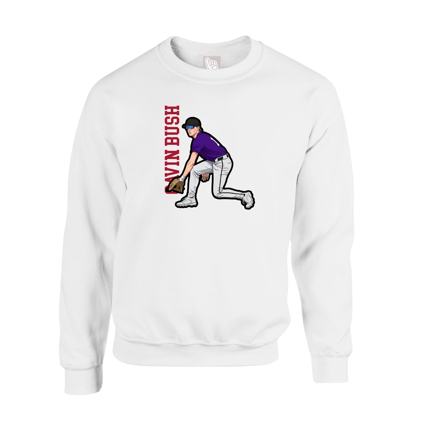 Fleece Crew — Name Vertical in White