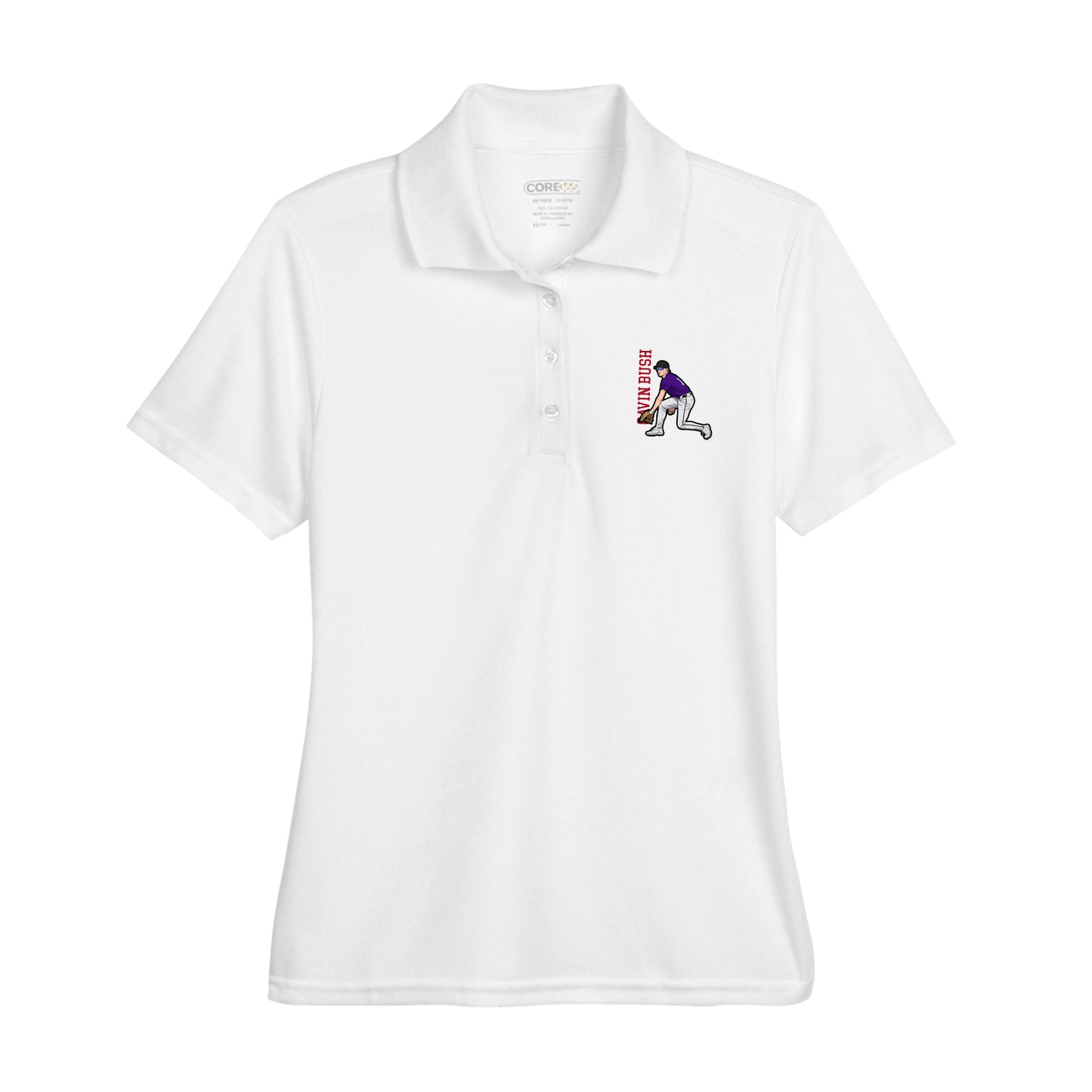Womens Performance Polo — Name Vertical in White