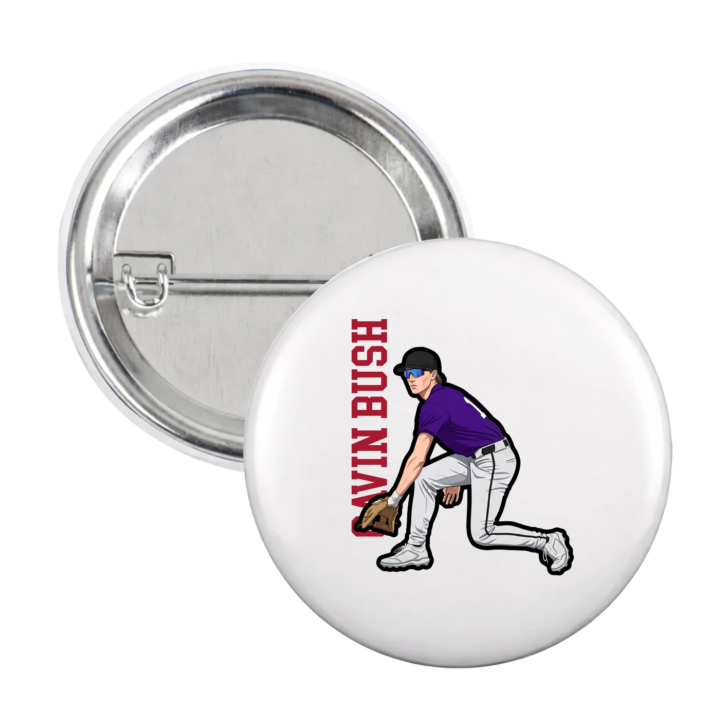Game Day Button — Name Vertical in White