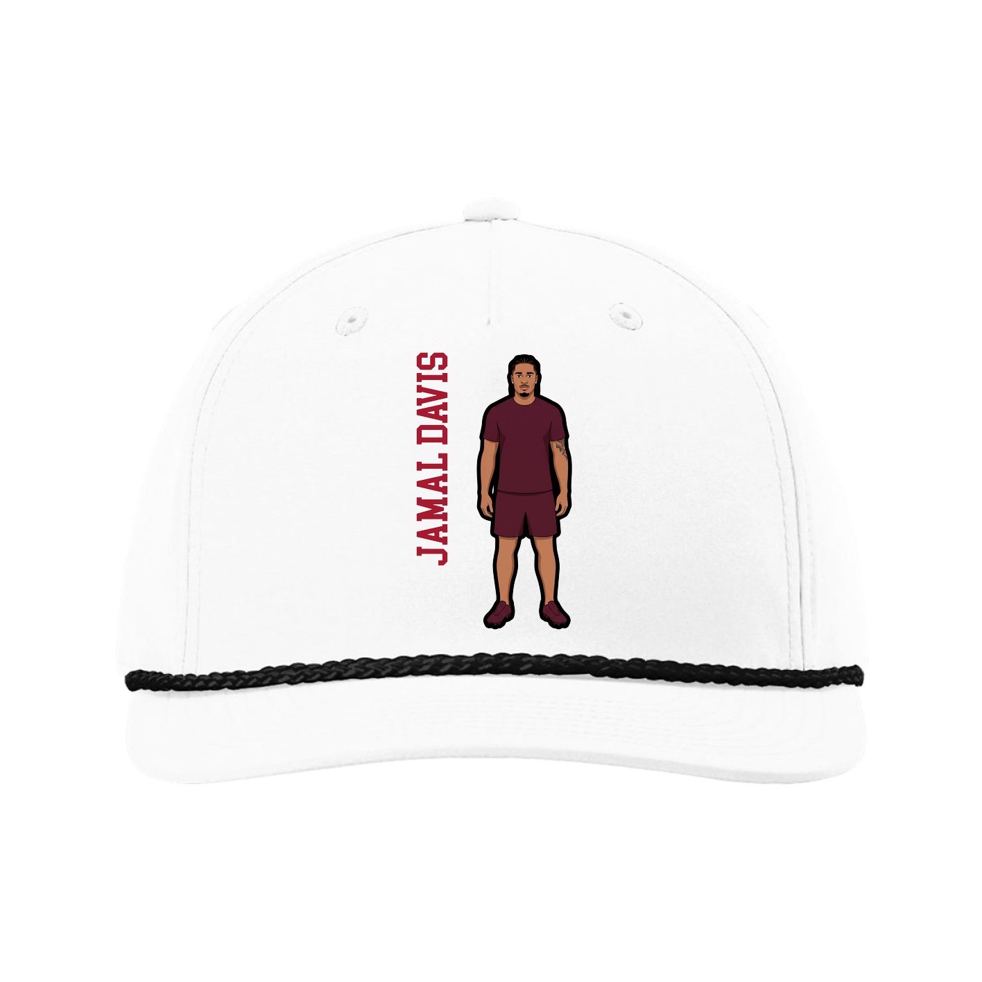 Five-Panel Classic Rope Cap — Name Vertical in White