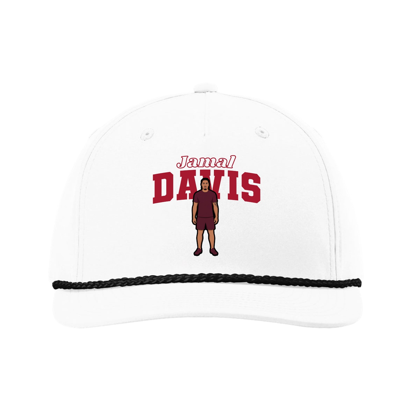 Five-Panel Classic Rope Cap — Name Arch in White