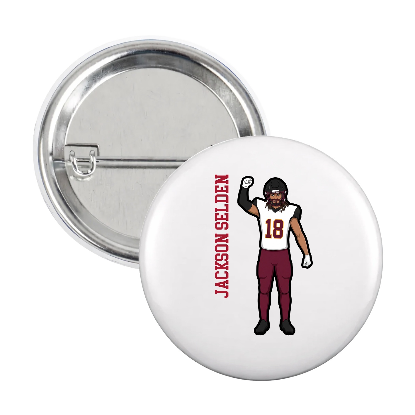 Game Day Button — Name Vertical in White