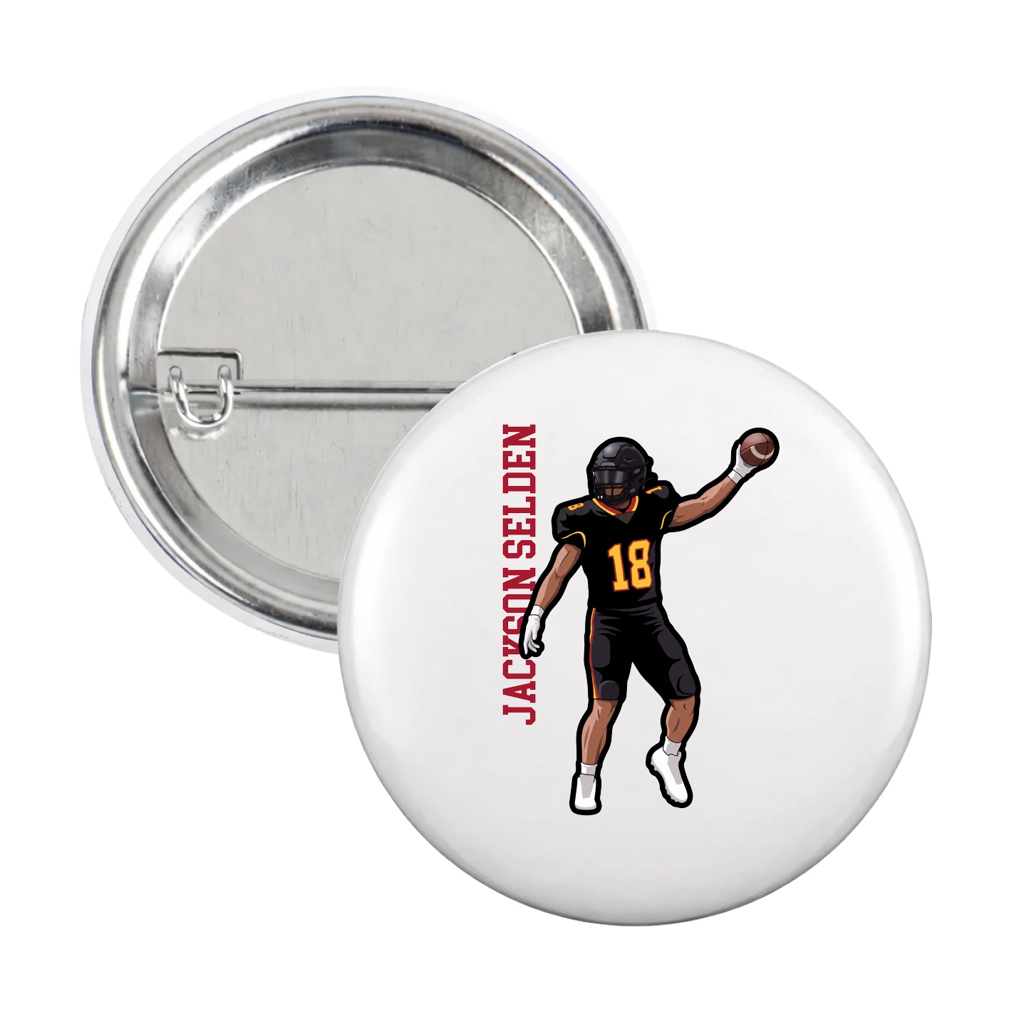 Game Day Button — Name Vertical in White