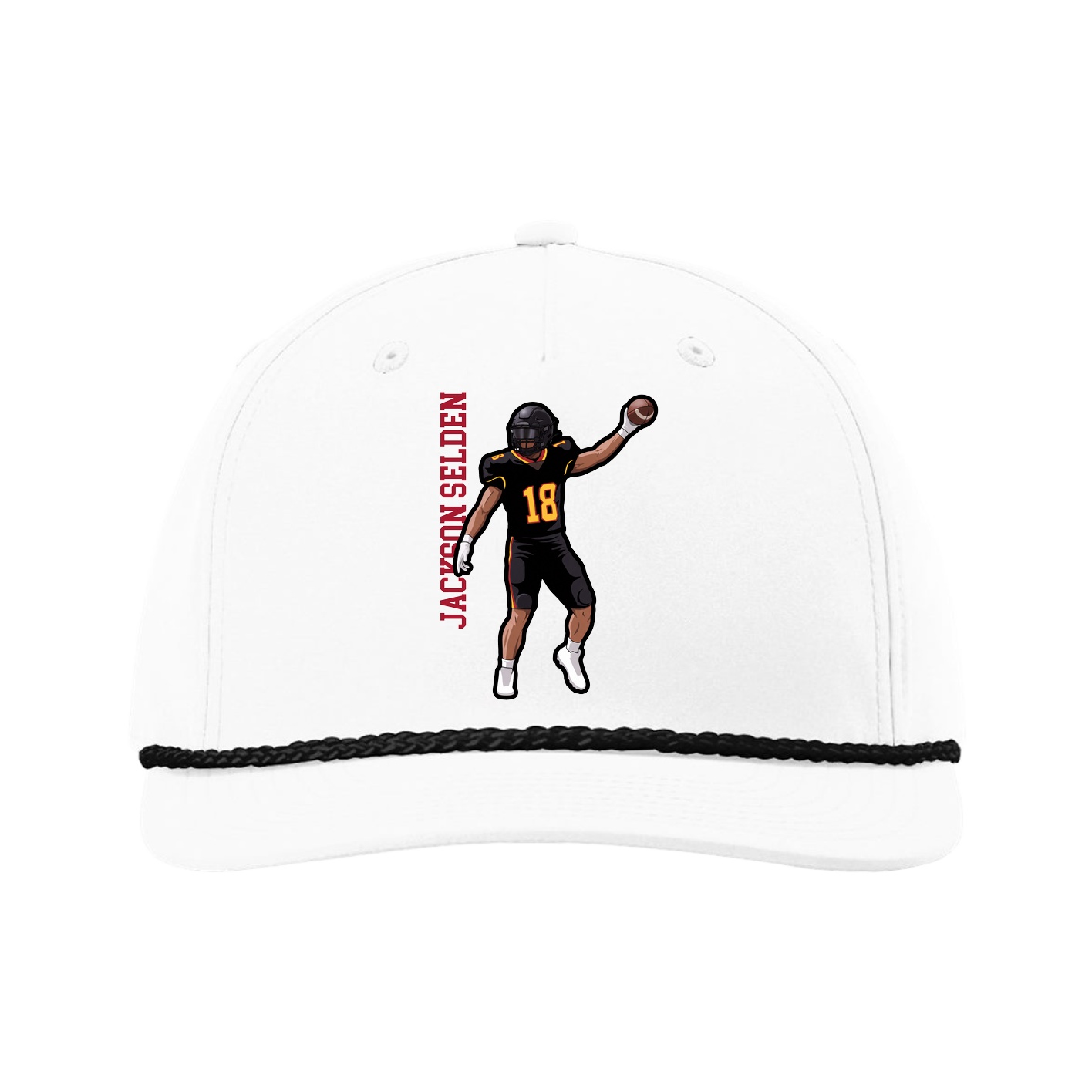 Five-Panel Classic Rope Cap — Name Vertical in White