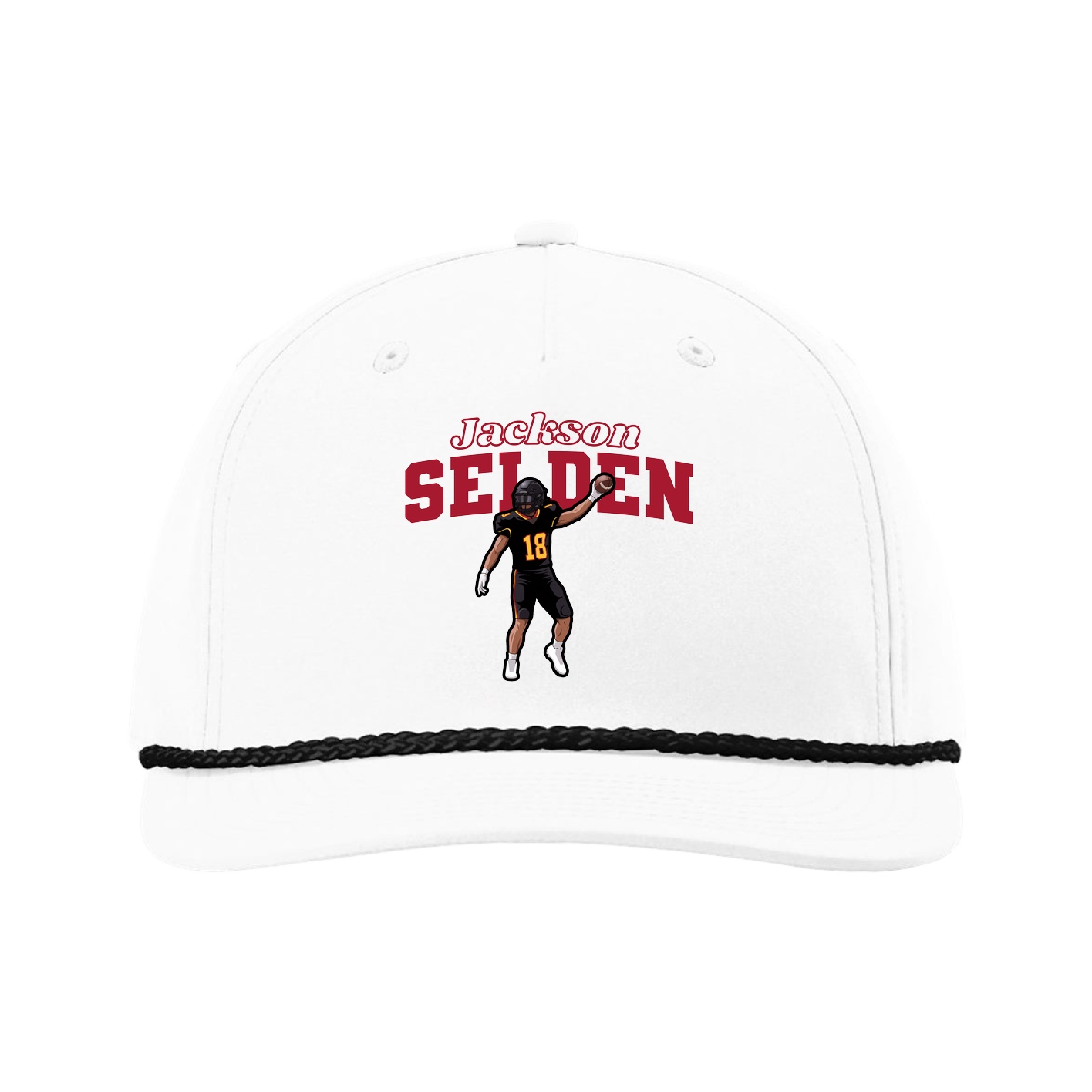 Five-Panel Classic Rope Cap — Name Arch in White