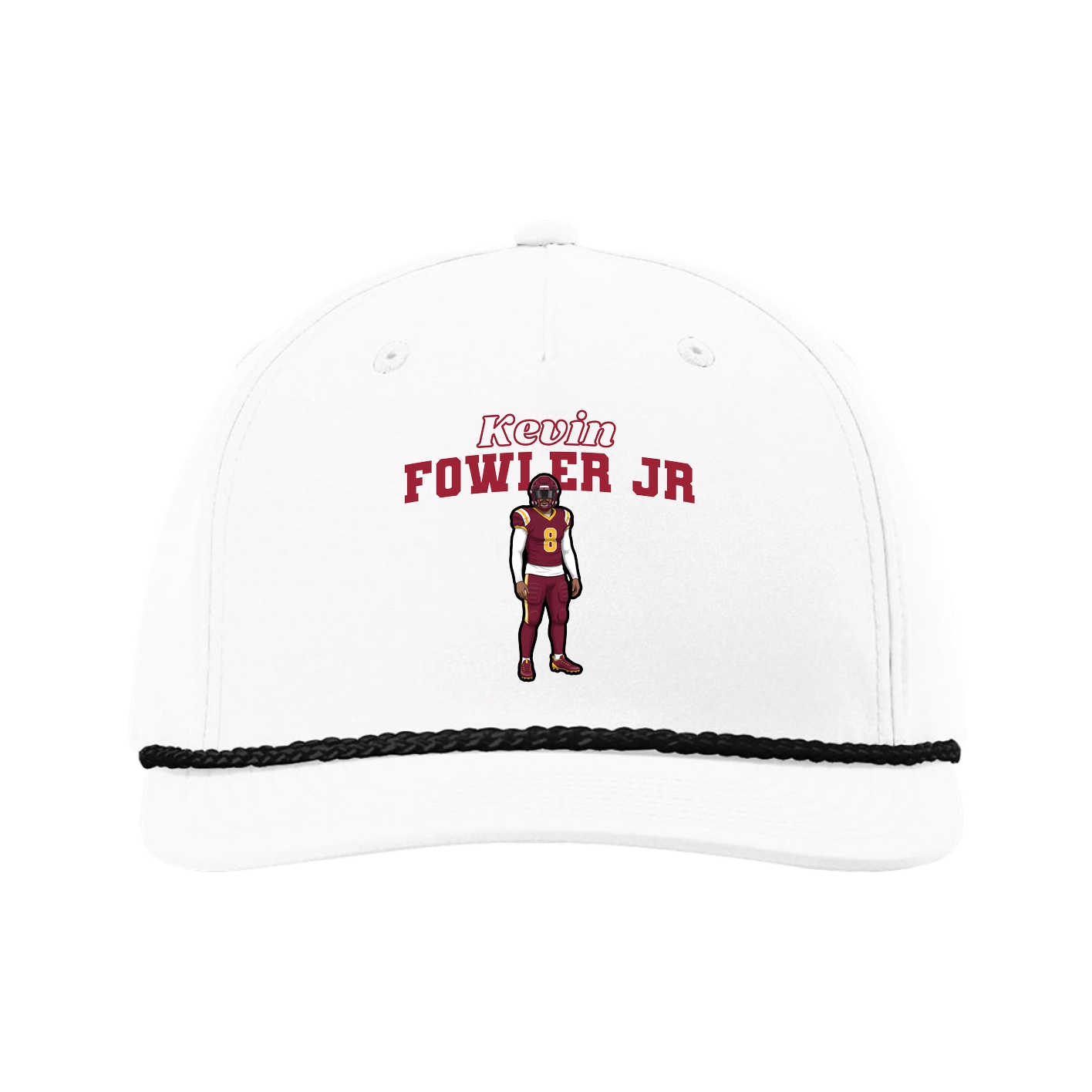 Five-Panel Classic Rope Cap — Name Arch in White