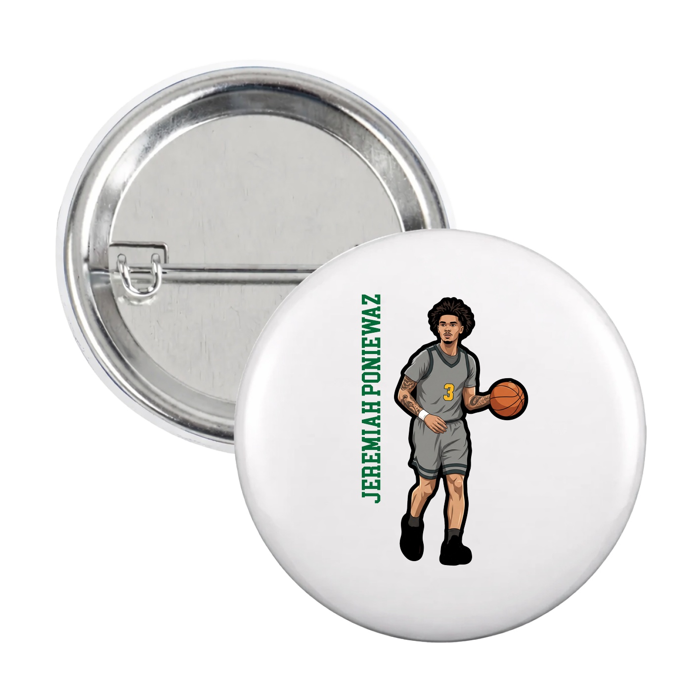 Game Day Button — Name Vertical in White