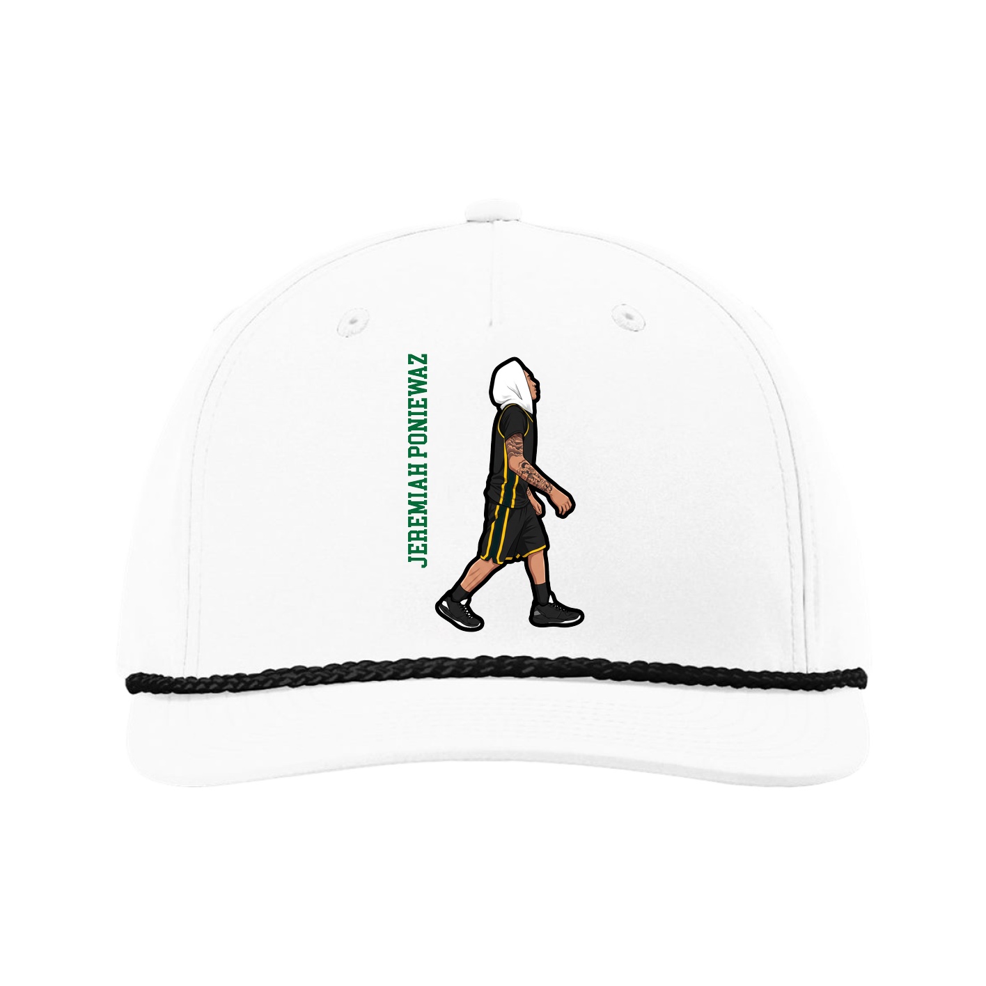 Five-Panel Classic Rope Cap — Name Vertical in White