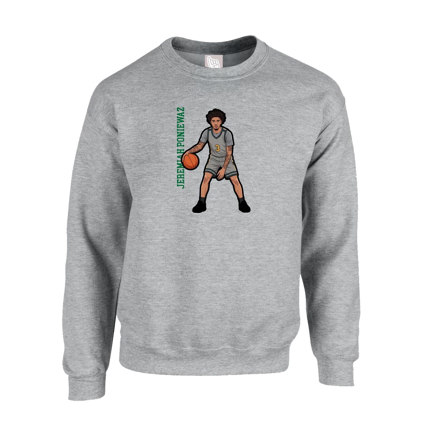 Fleece Crew — Name Vertical in Grey