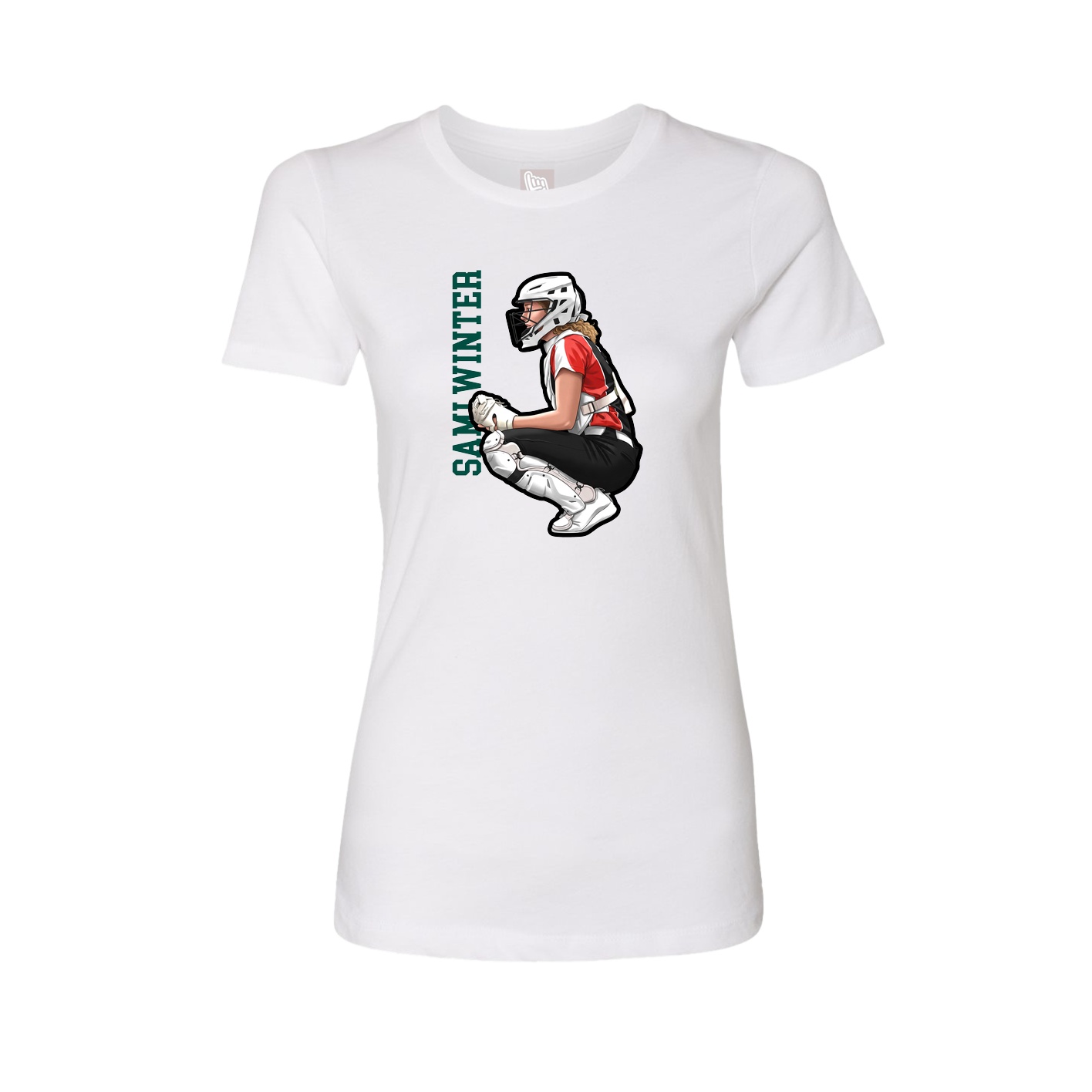 Fitted Women's Tee — Name Vertical in White
