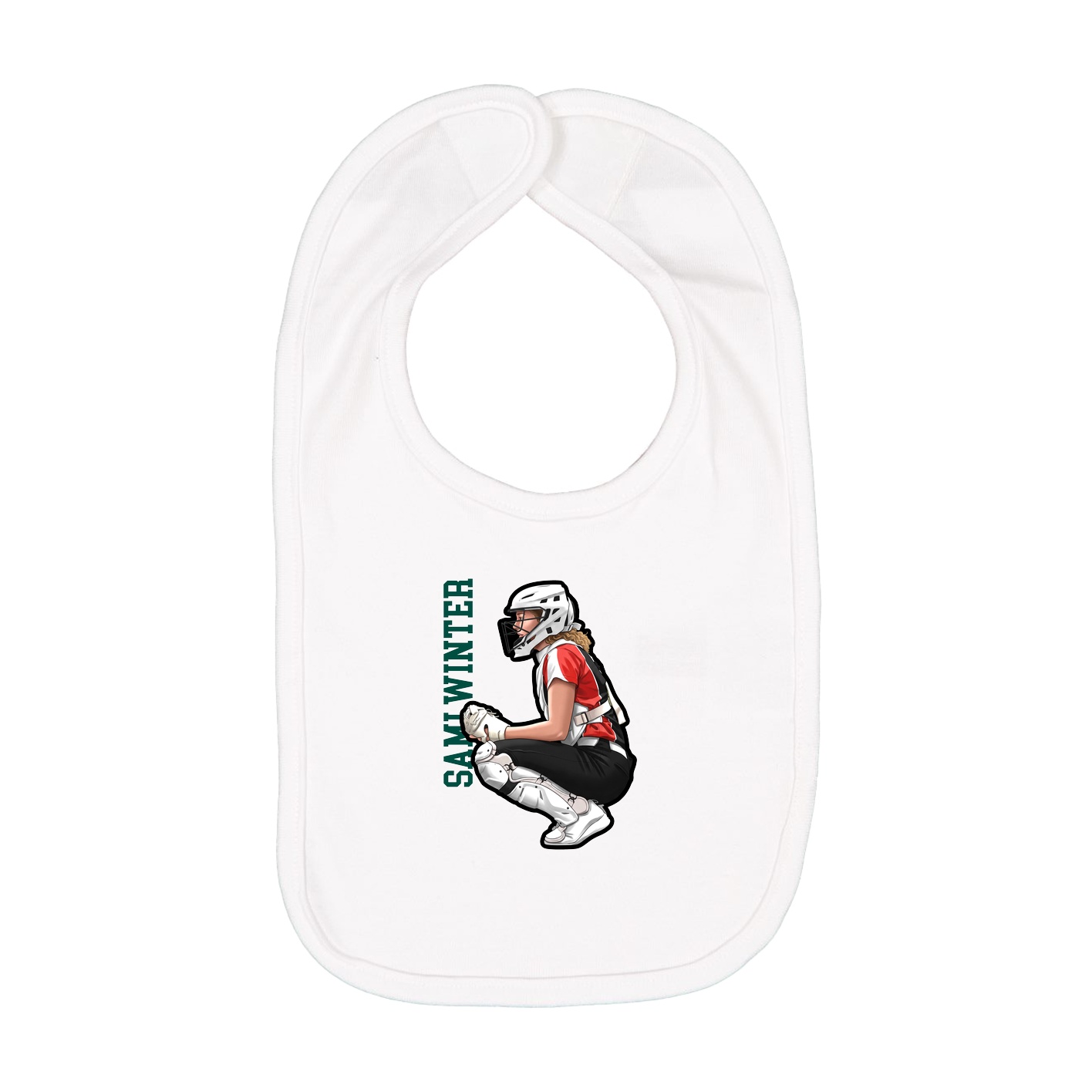 Infant Bib — Name Vertical in White