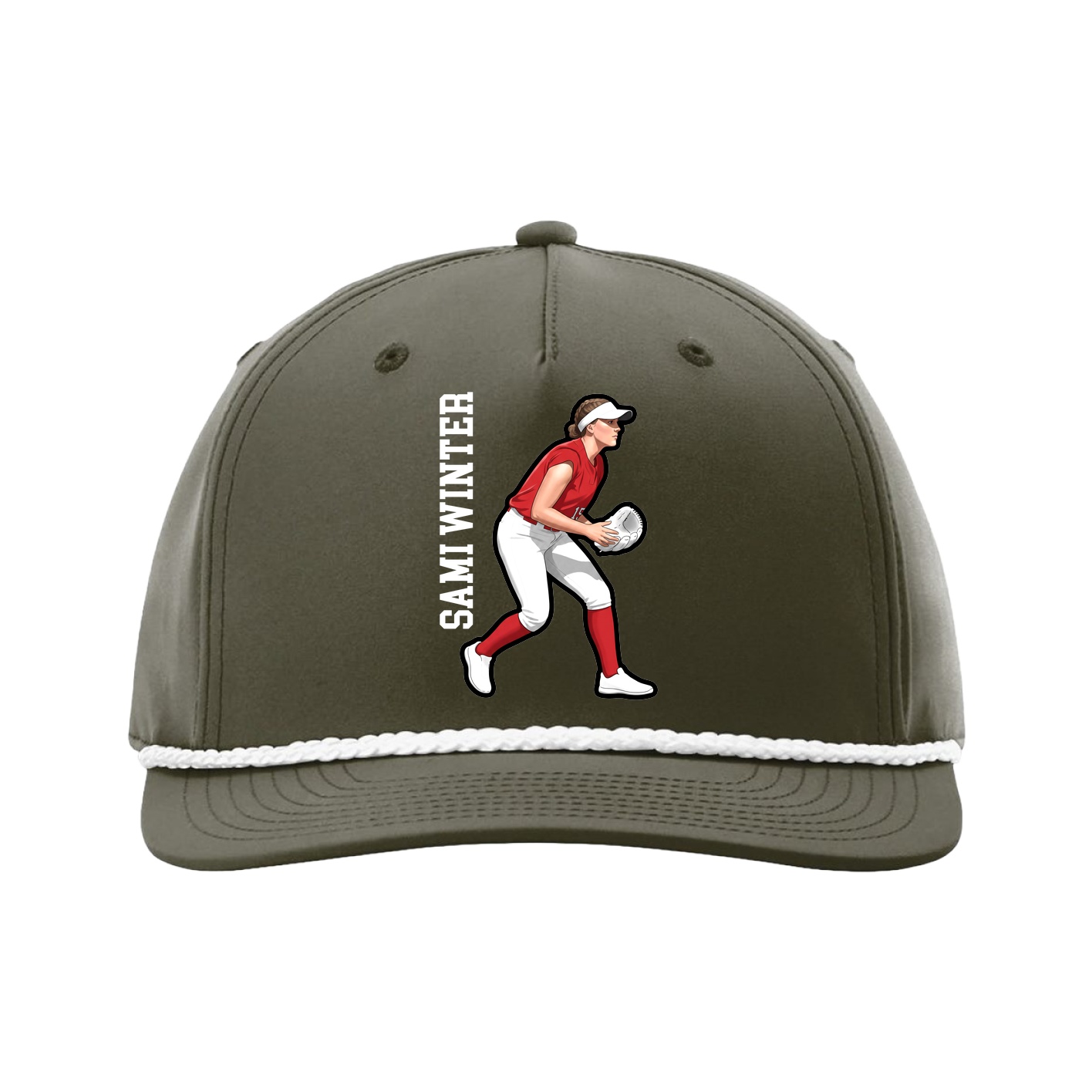 Five-Panel Classic Rope Cap — Name Vertical in Green