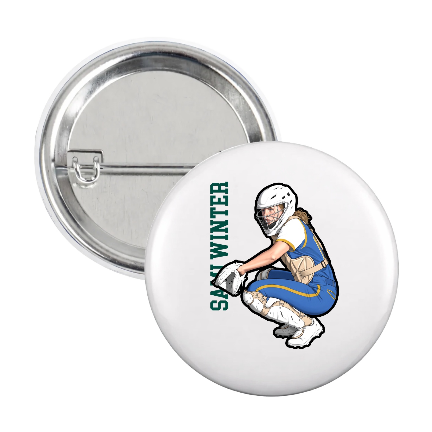 Game Day Button — Name Vertical in White