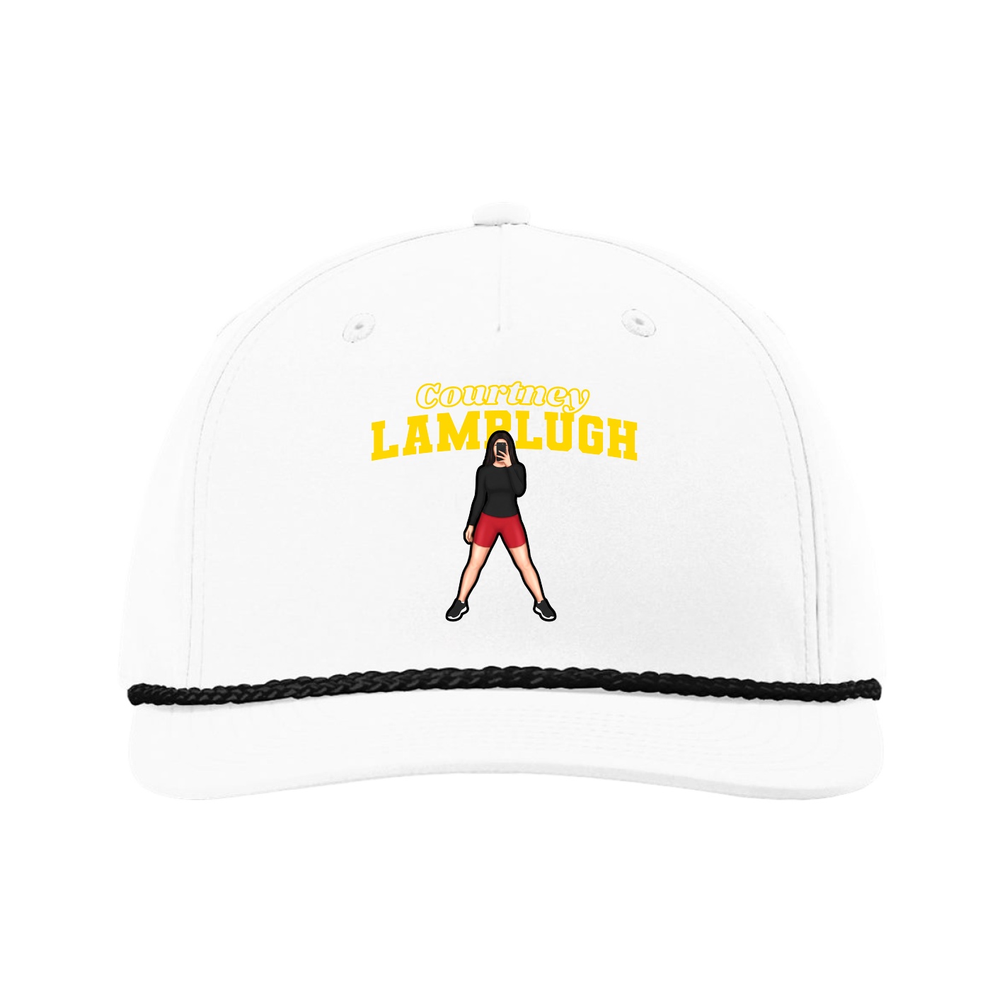 Five-Panel Classic Rope Cap — Name Arch in White