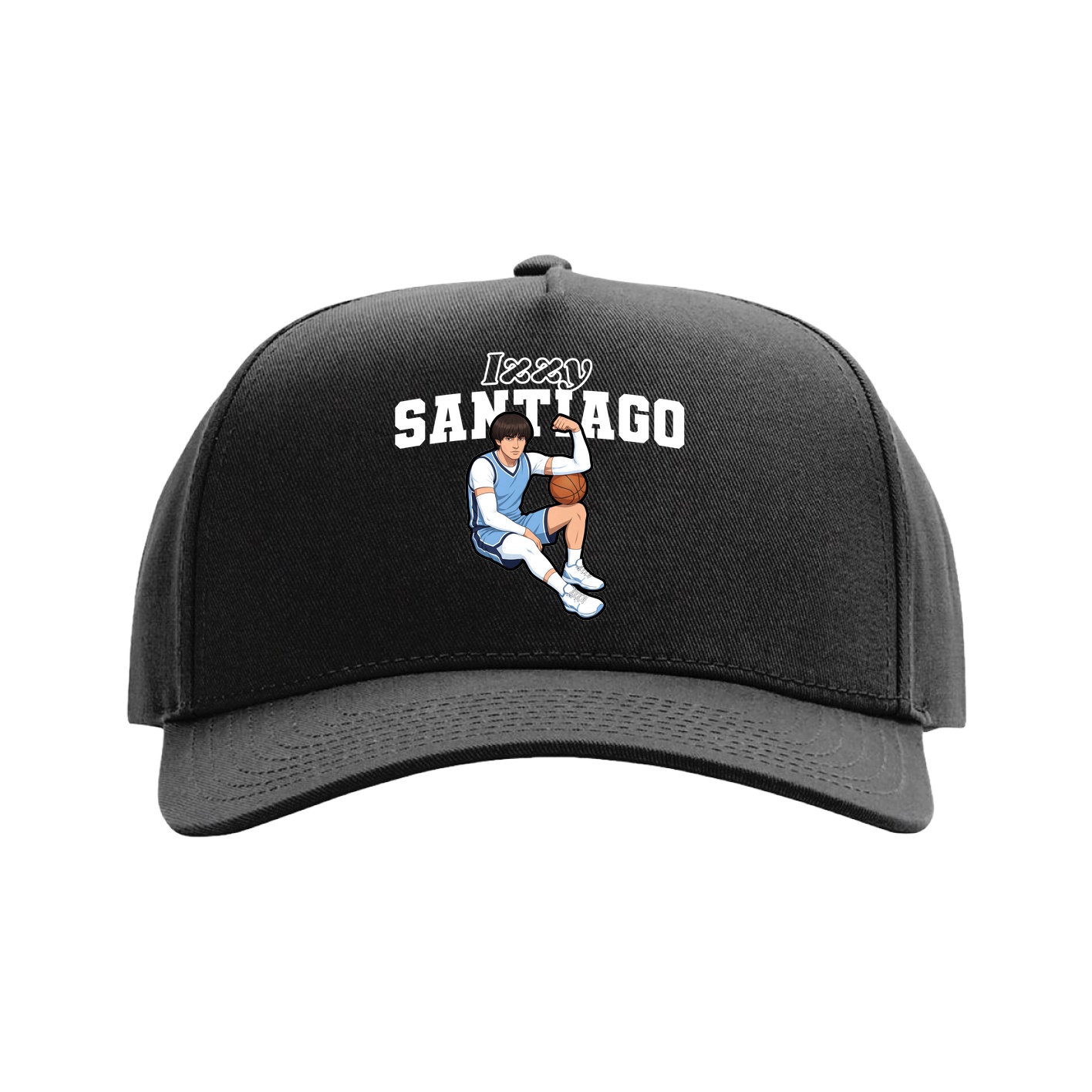 Full Fabric Five-Panel Champ Cap — Name Arch in Black