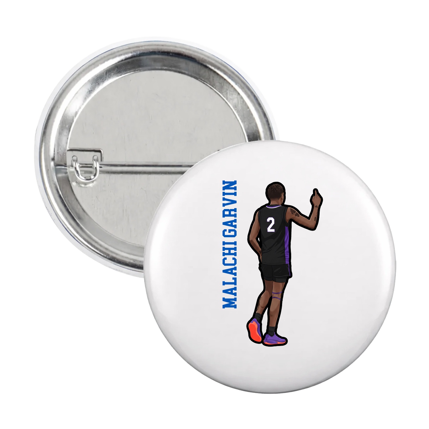 Game Day Button — Name Vertical in White