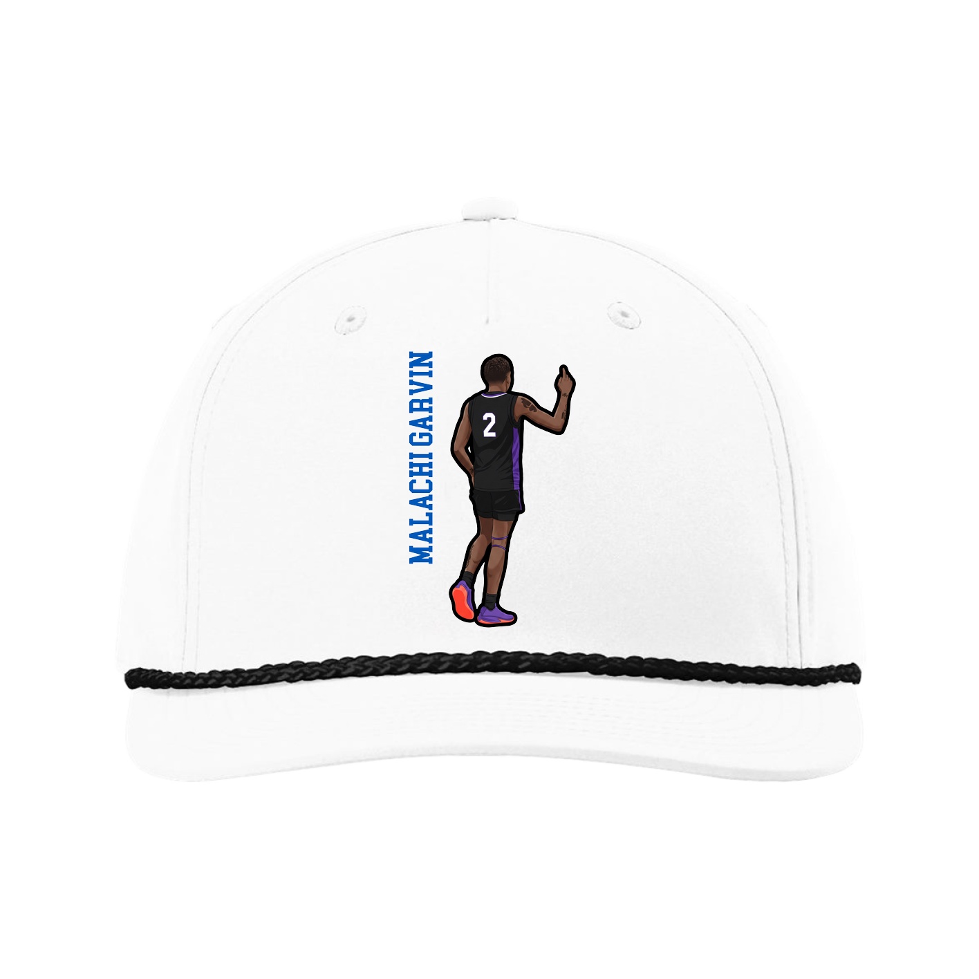 Five-Panel Classic Rope Cap — Name Vertical in White