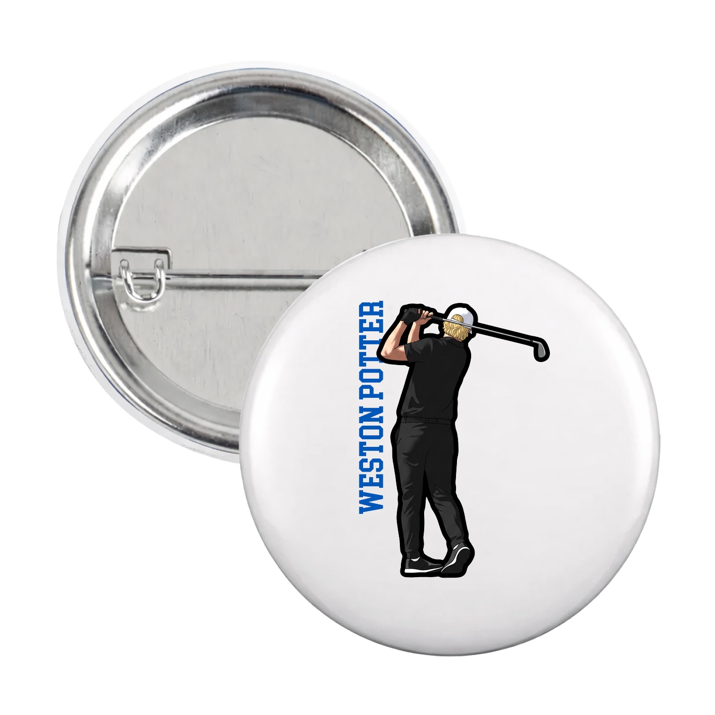 Game Day Button — Name Vertical in White