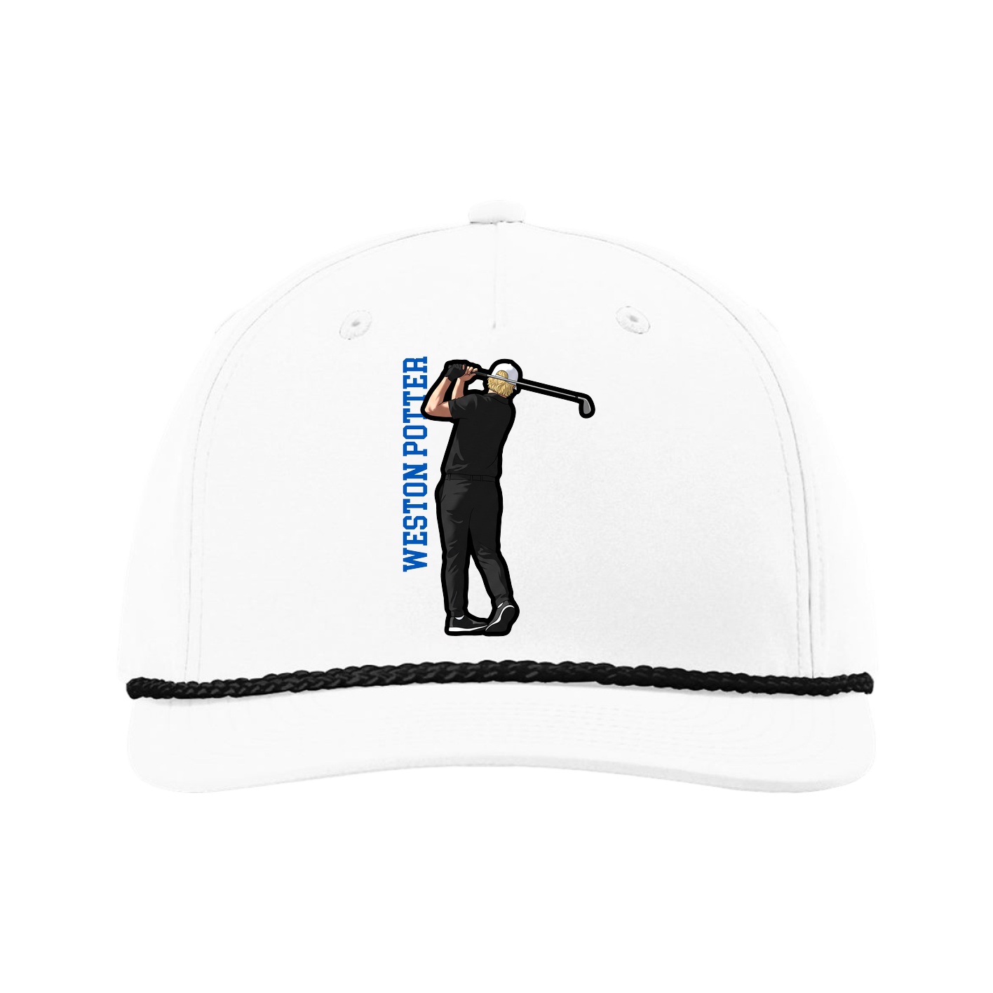 Five-Panel Classic Rope Cap — Name Vertical in White