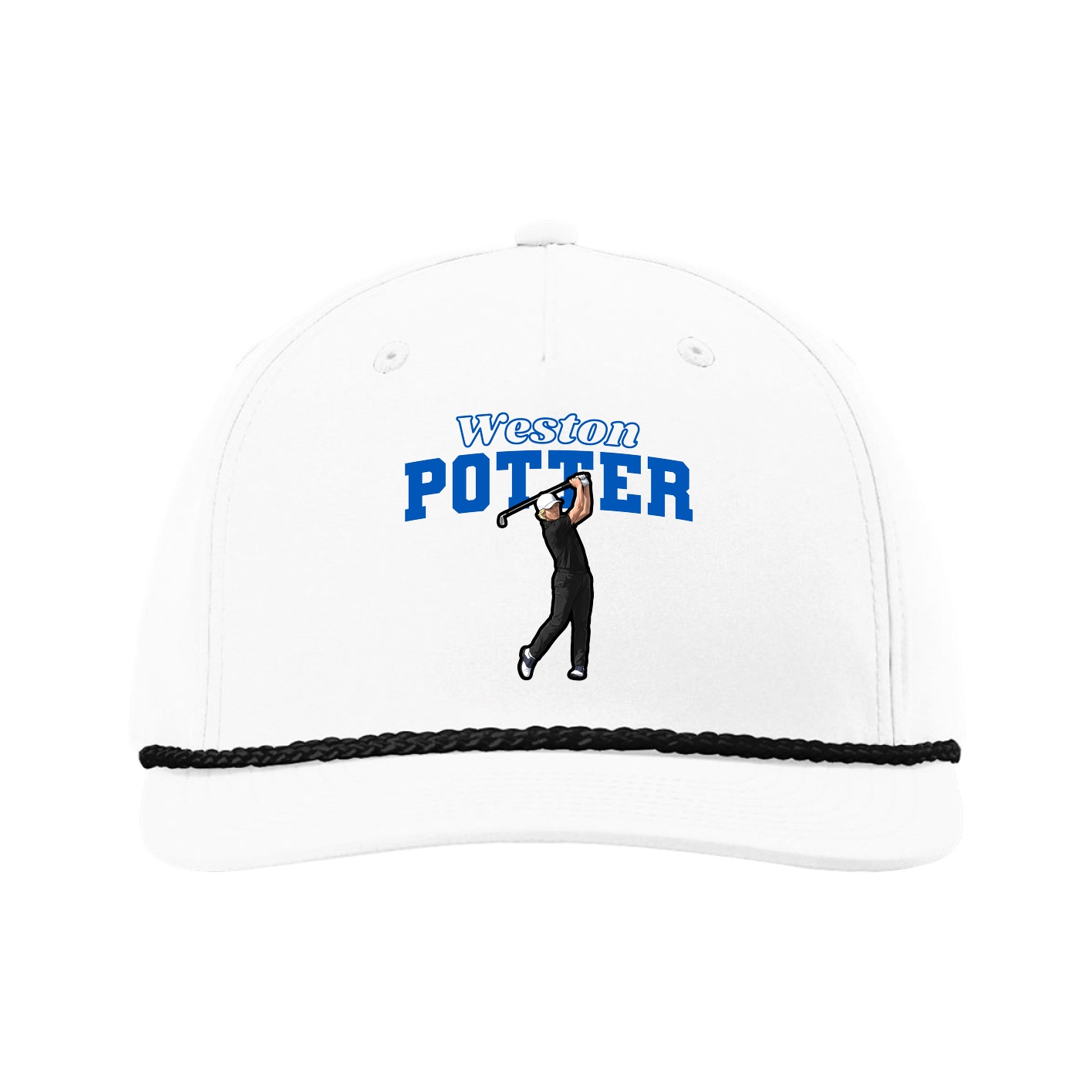 Five-Panel Classic Rope Cap — Name Arch in White
