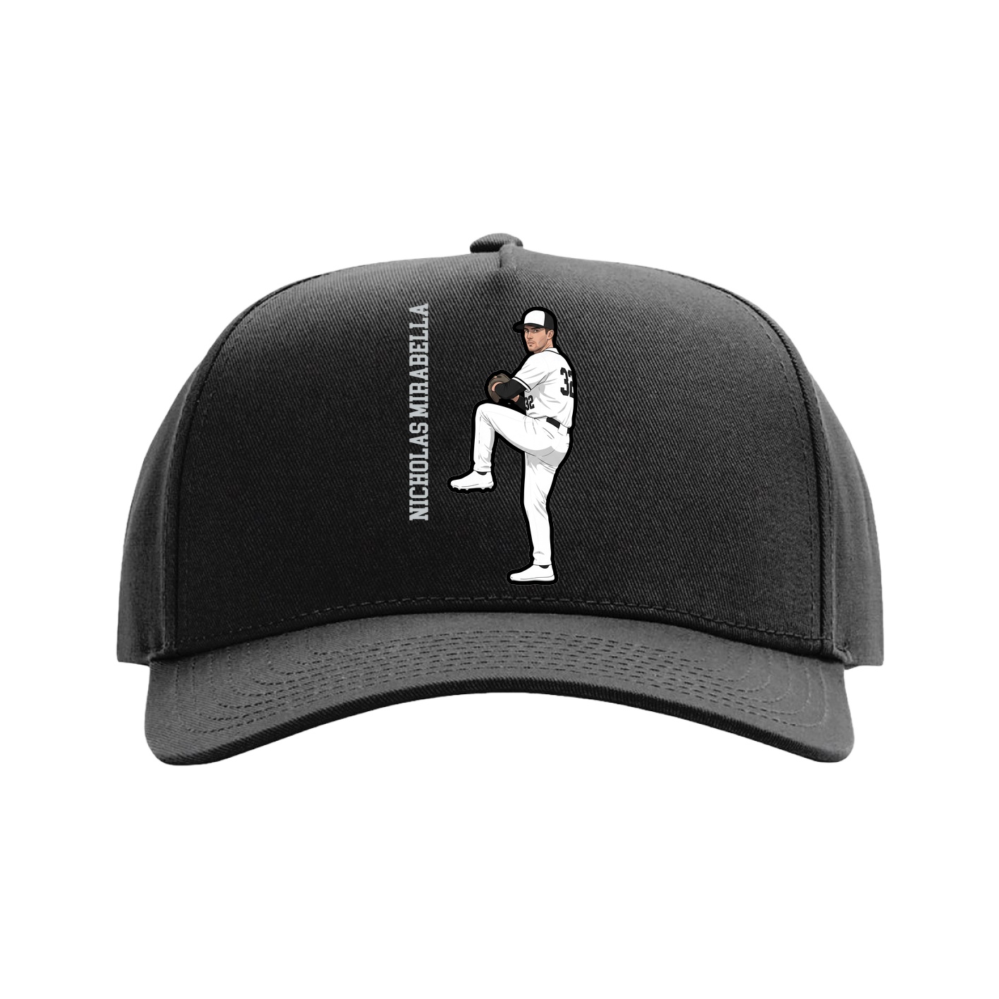Full Fabric Five-Panel Champ Cap — Name Vertical in Black
