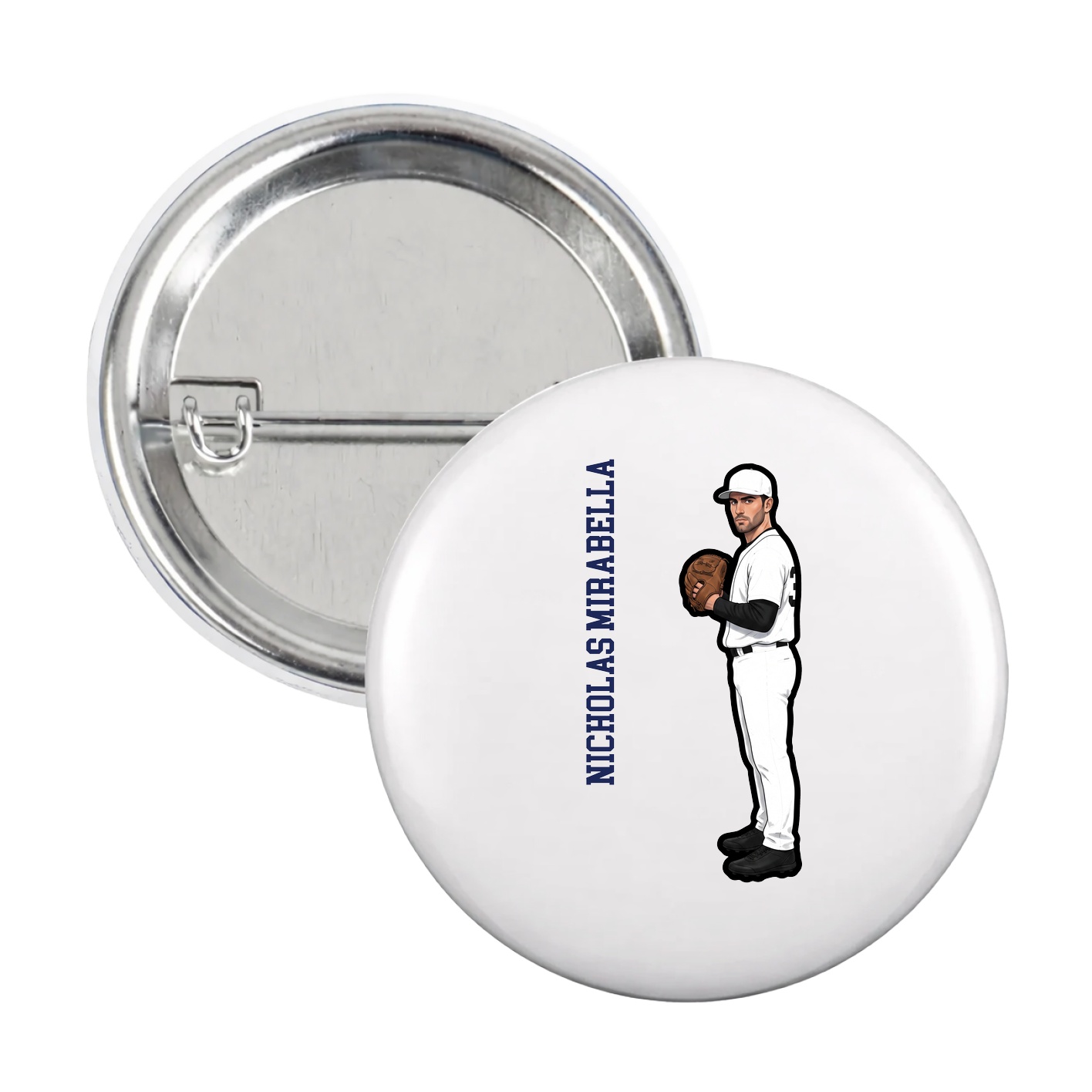Game Day Button — Name Vertical in White