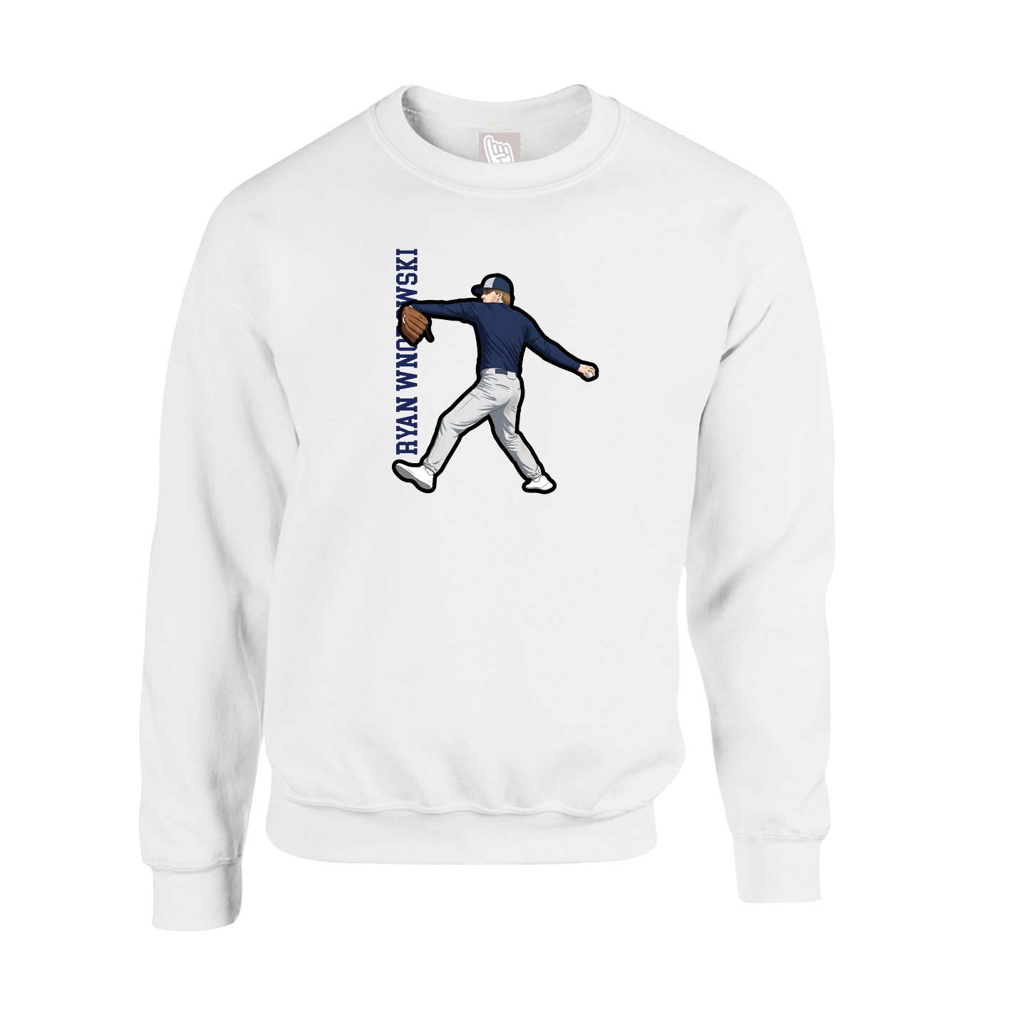 Fleece Crew — Name Vertical in White