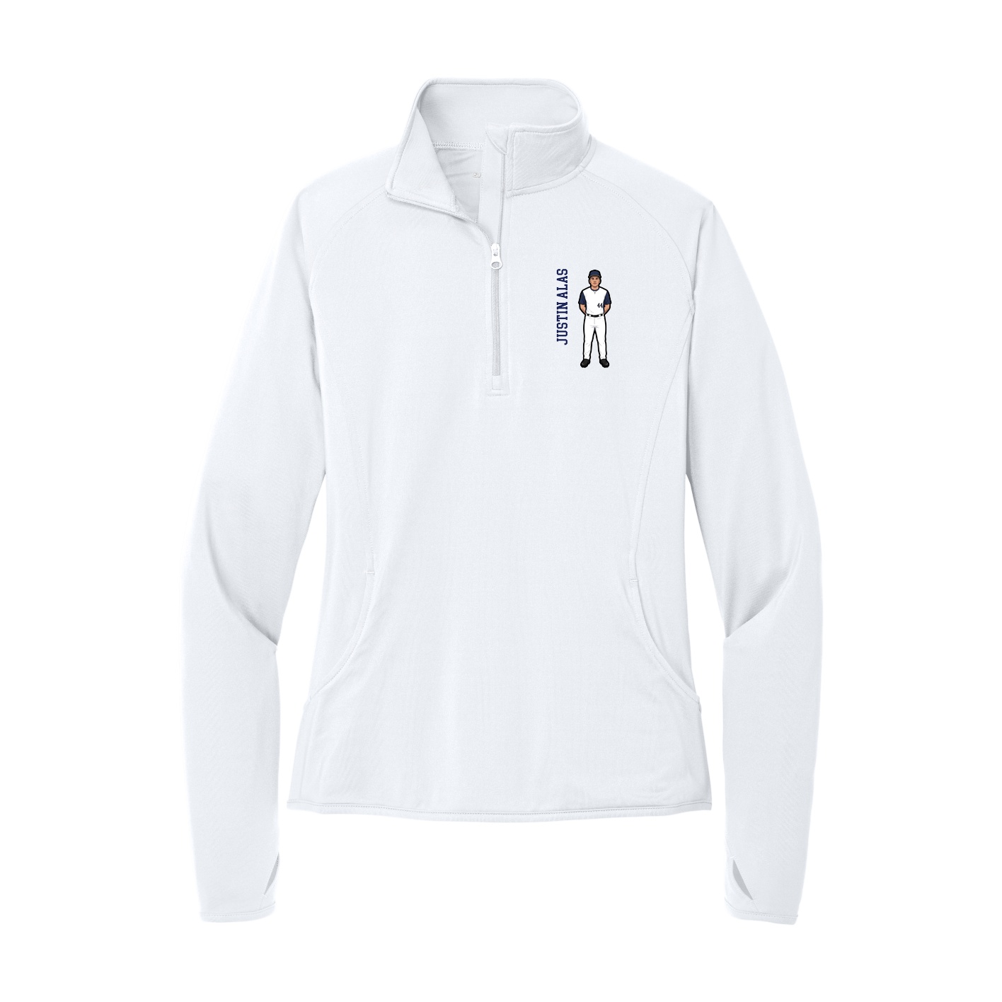 Women's Q-Zip Pullover — Name Vertical in White