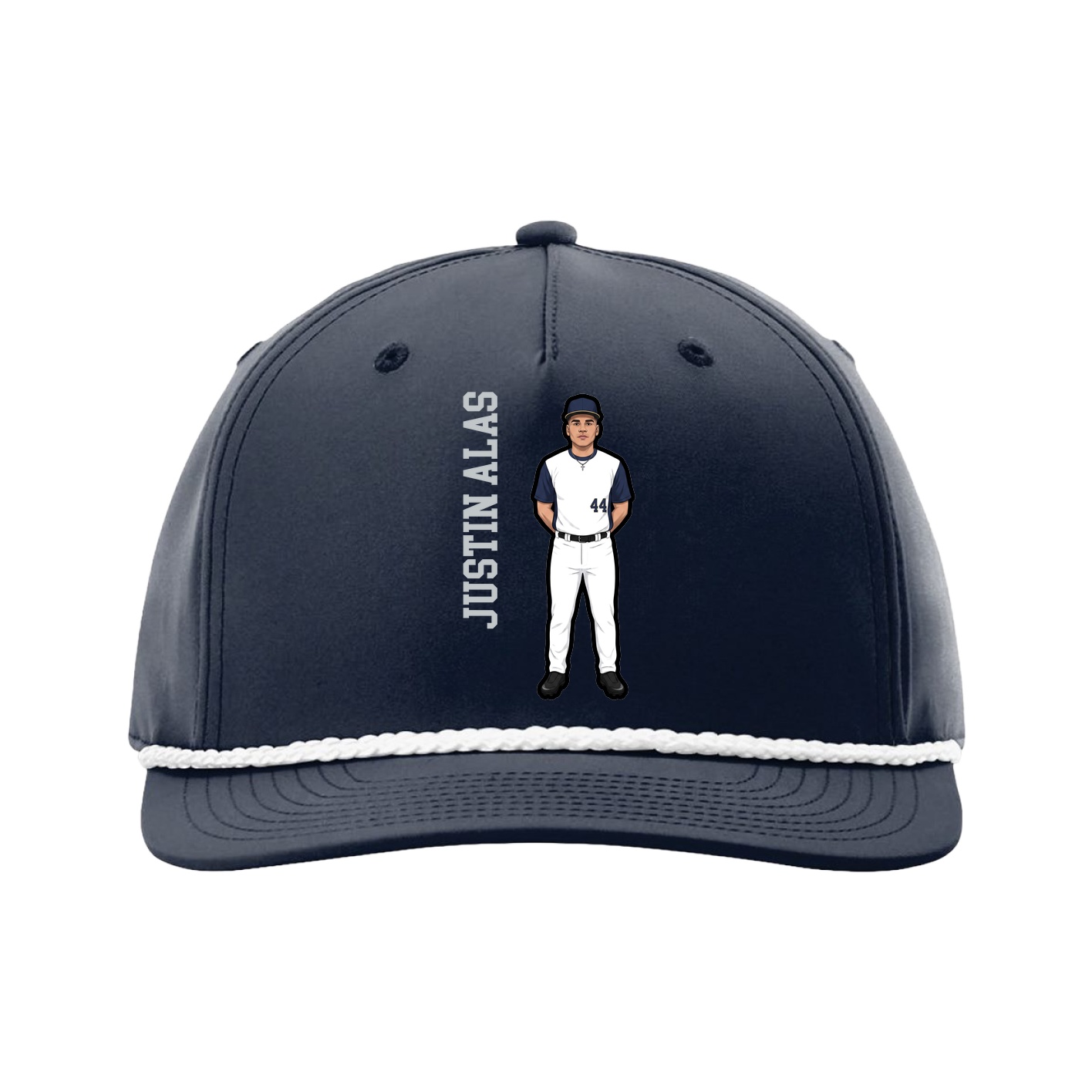 Five-Panel Classic Rope Cap — Name Vertical in Navy