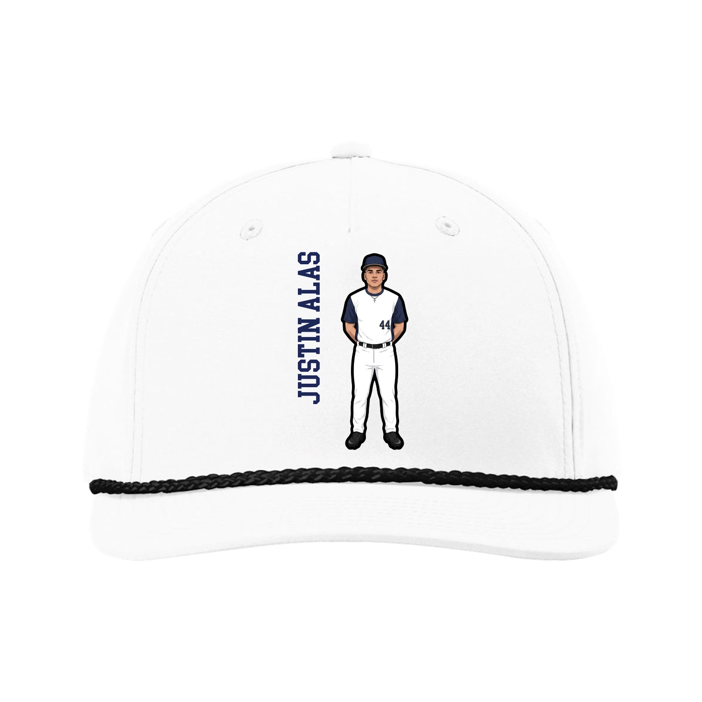 Five-Panel Classic Rope Cap — Name Vertical in White