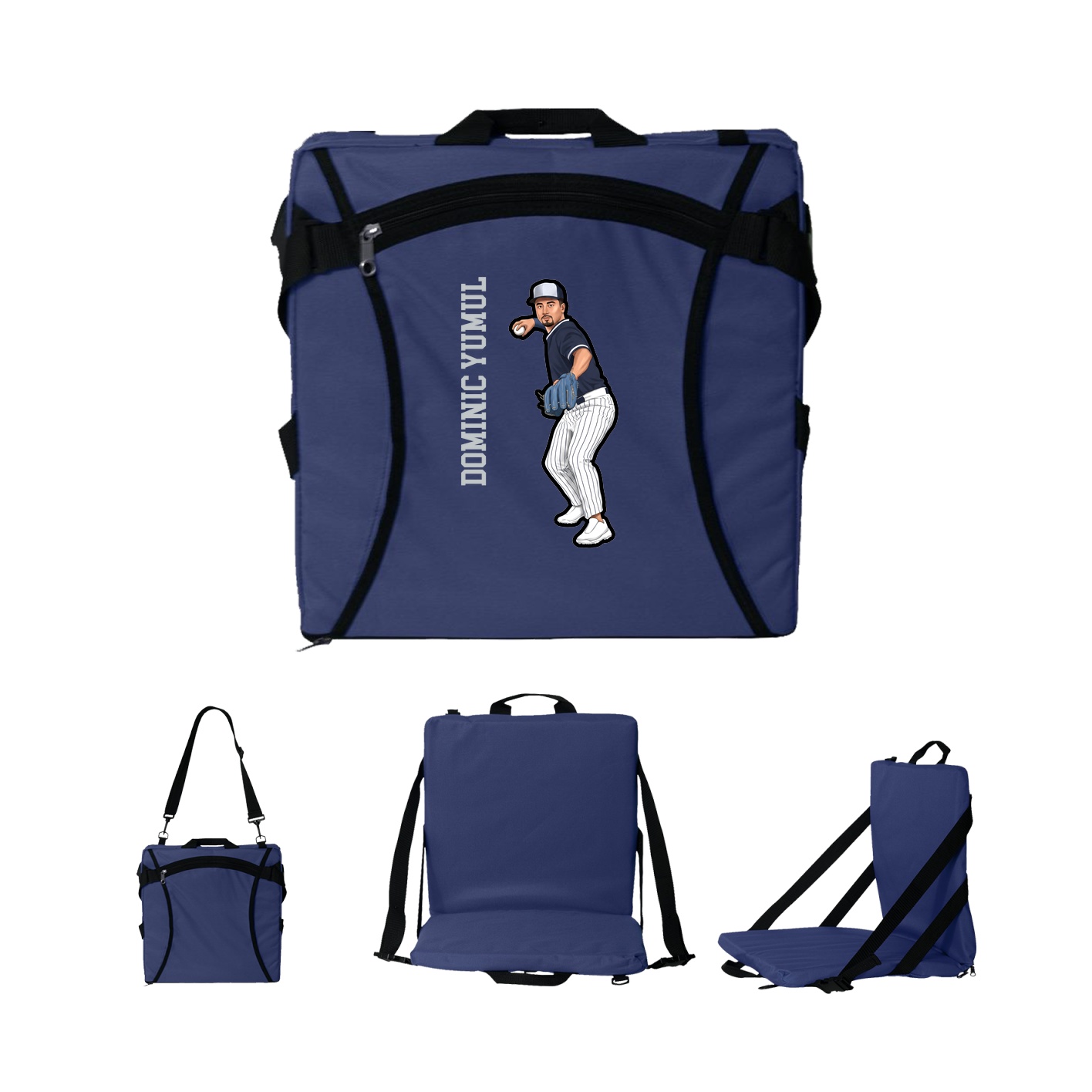 Folding Stadium Seat — Name Vertical in Navy