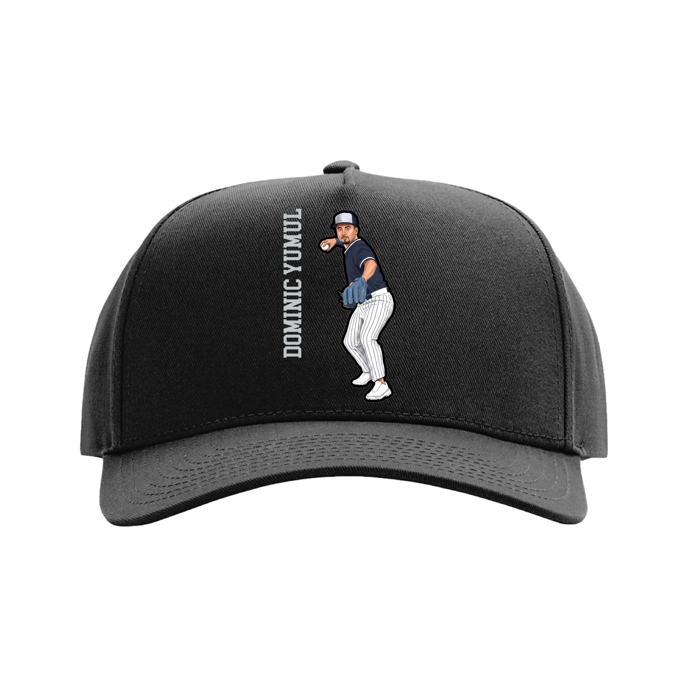 Full Fabric Five-Panel Champ Cap — Name Vertical in Black