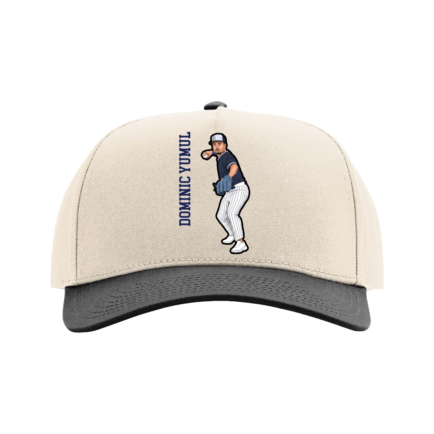 Full Fabric Five-Panel Champ Cap — Name Vertical in Cream/Black