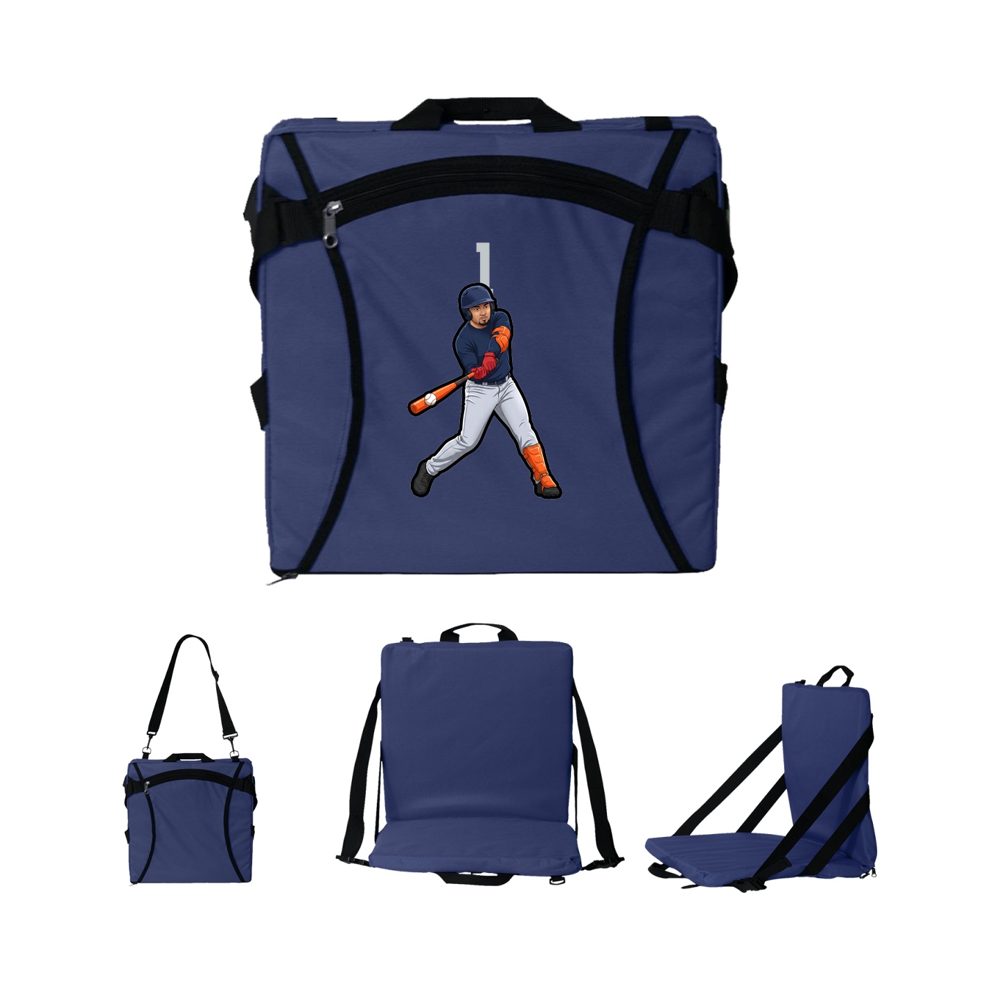 Folding Stadium Seat — Number Top in Navy