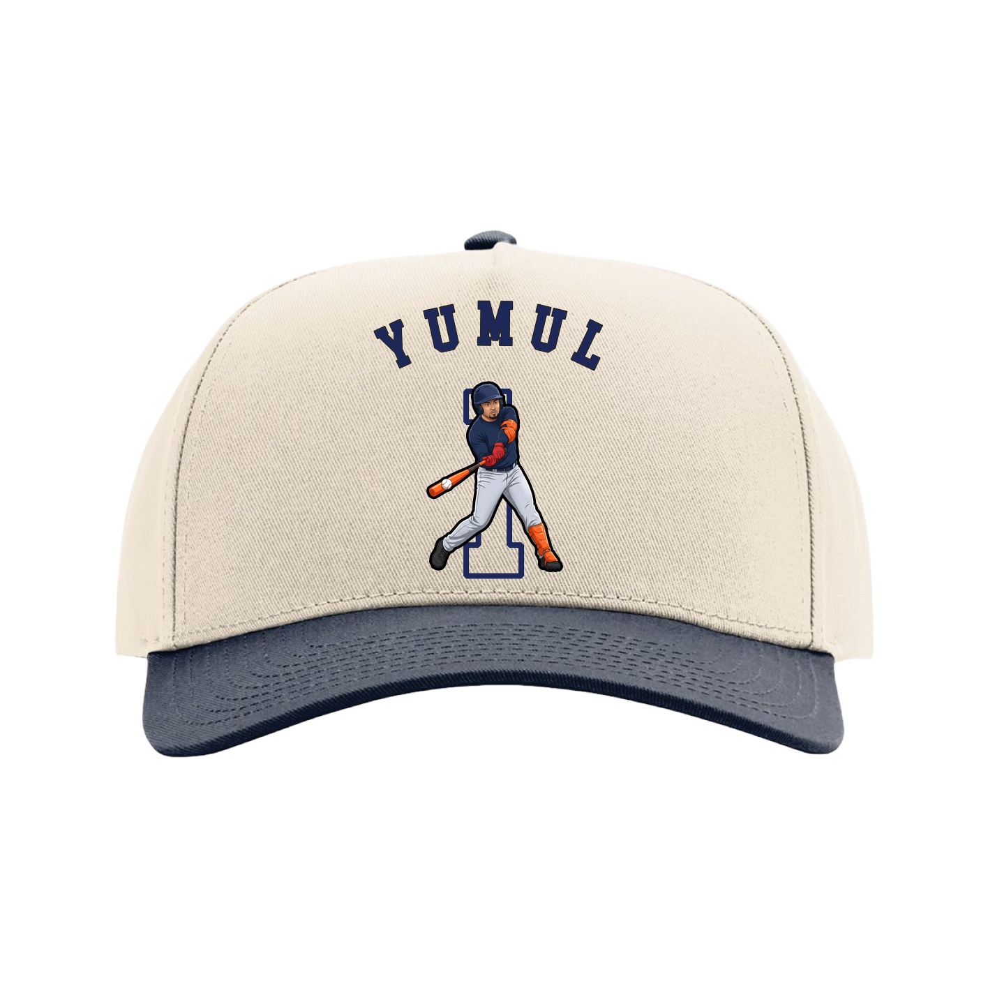 Full Fabric Five-Panel Champ Cap — Shirsey Arch in Cream/Navy