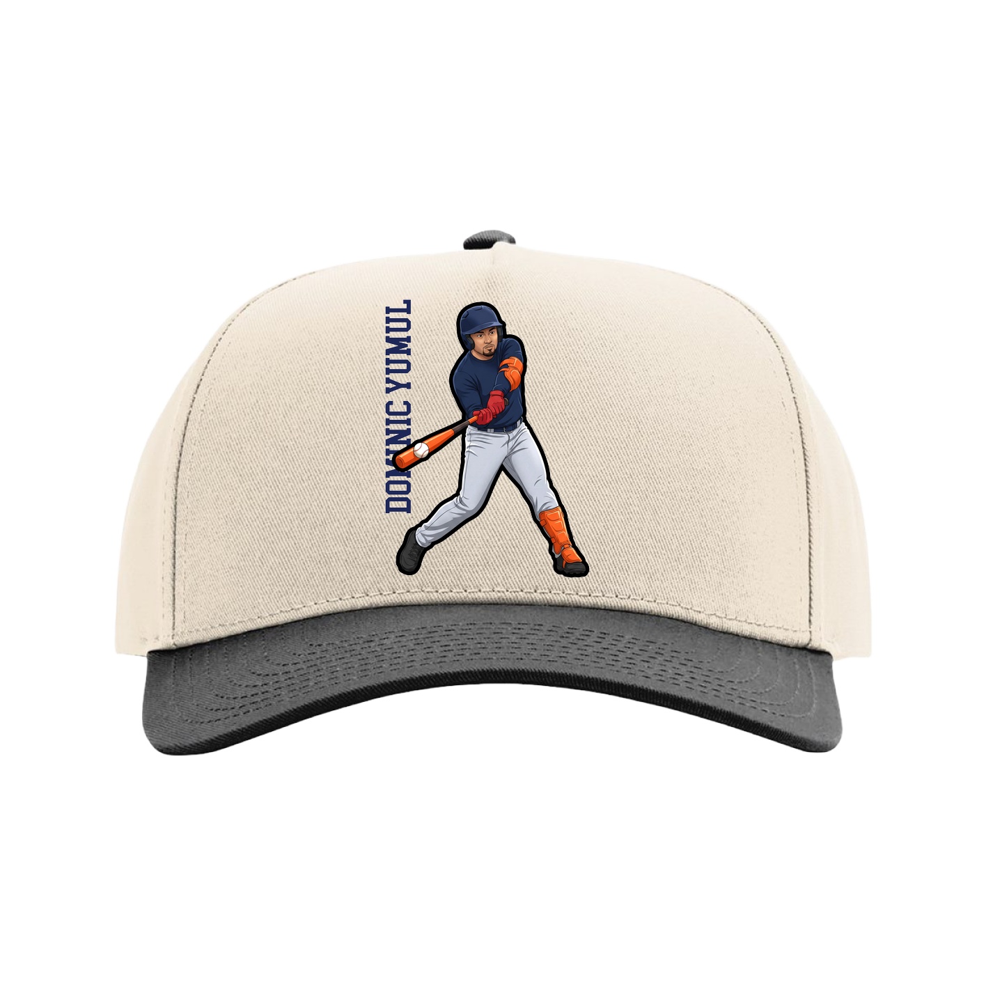 Full Fabric Five-Panel Champ Cap — Name Vertical in Cream/Black