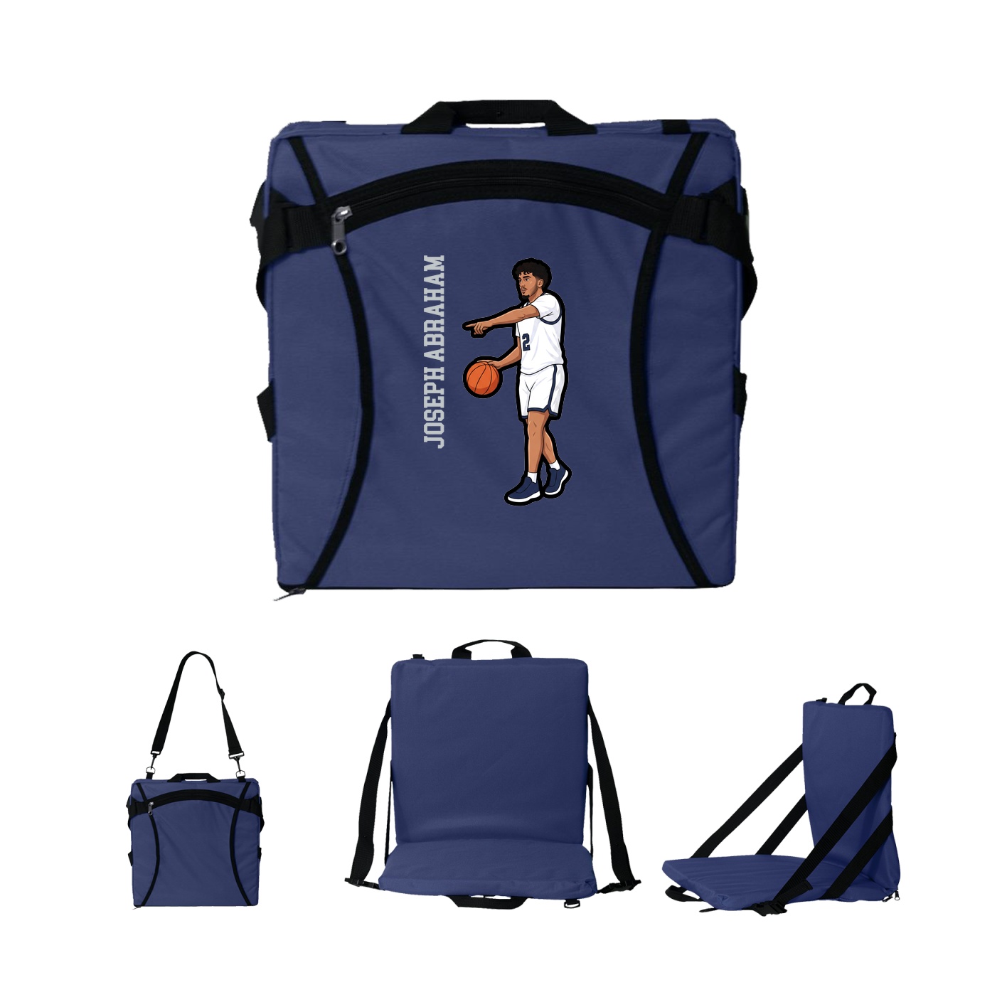 Folding Stadium Seat — Name Vertical in Navy