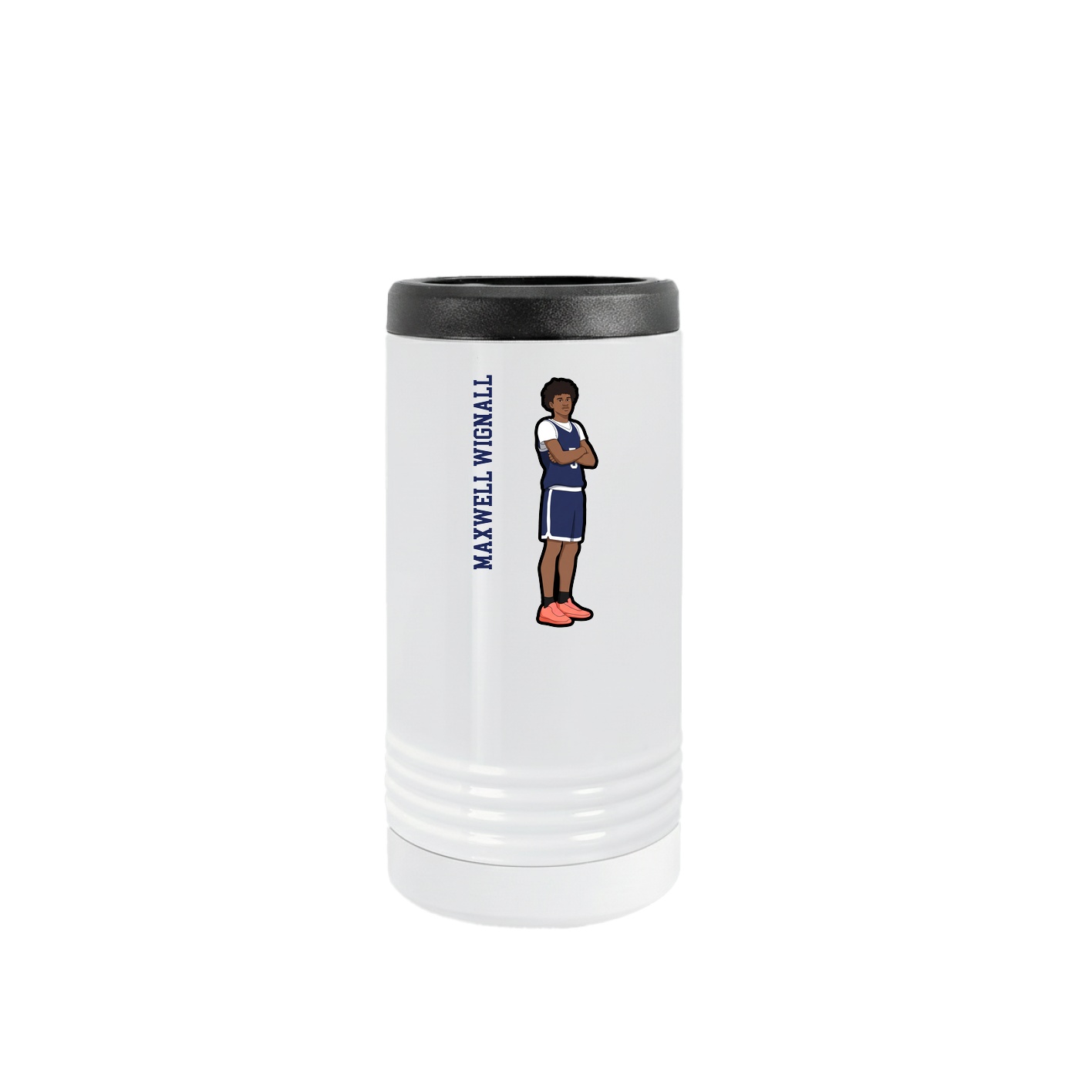 Slim Beverage Holder — Name Vertical in White
