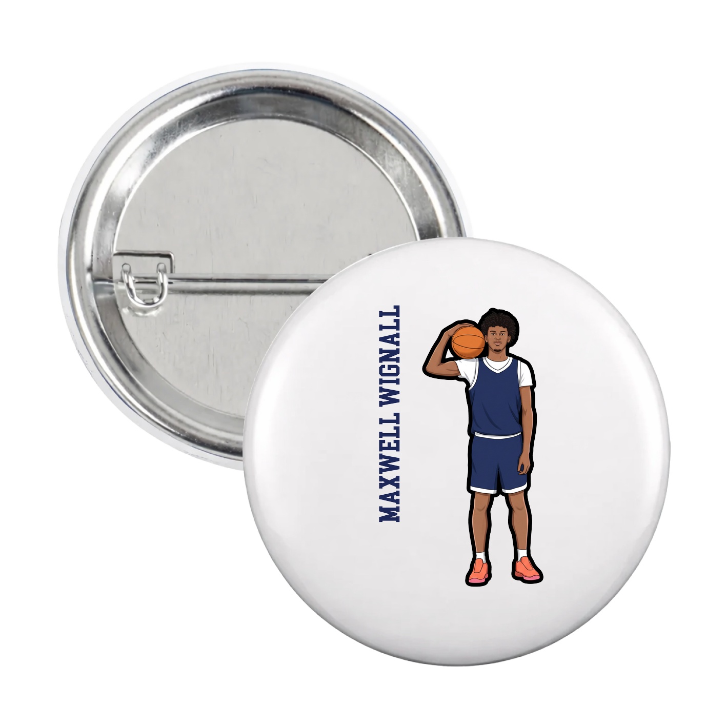 Game Day Button — Name Vertical in White