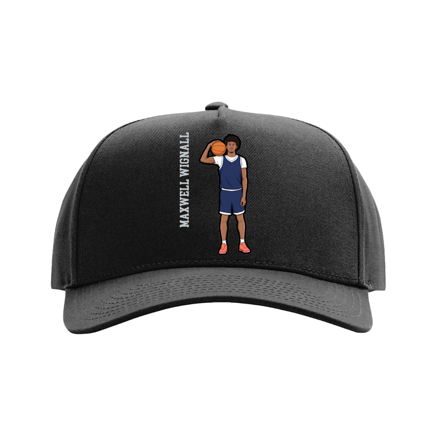 Full Fabric Five-Panel Champ Cap — Name Vertical in Black