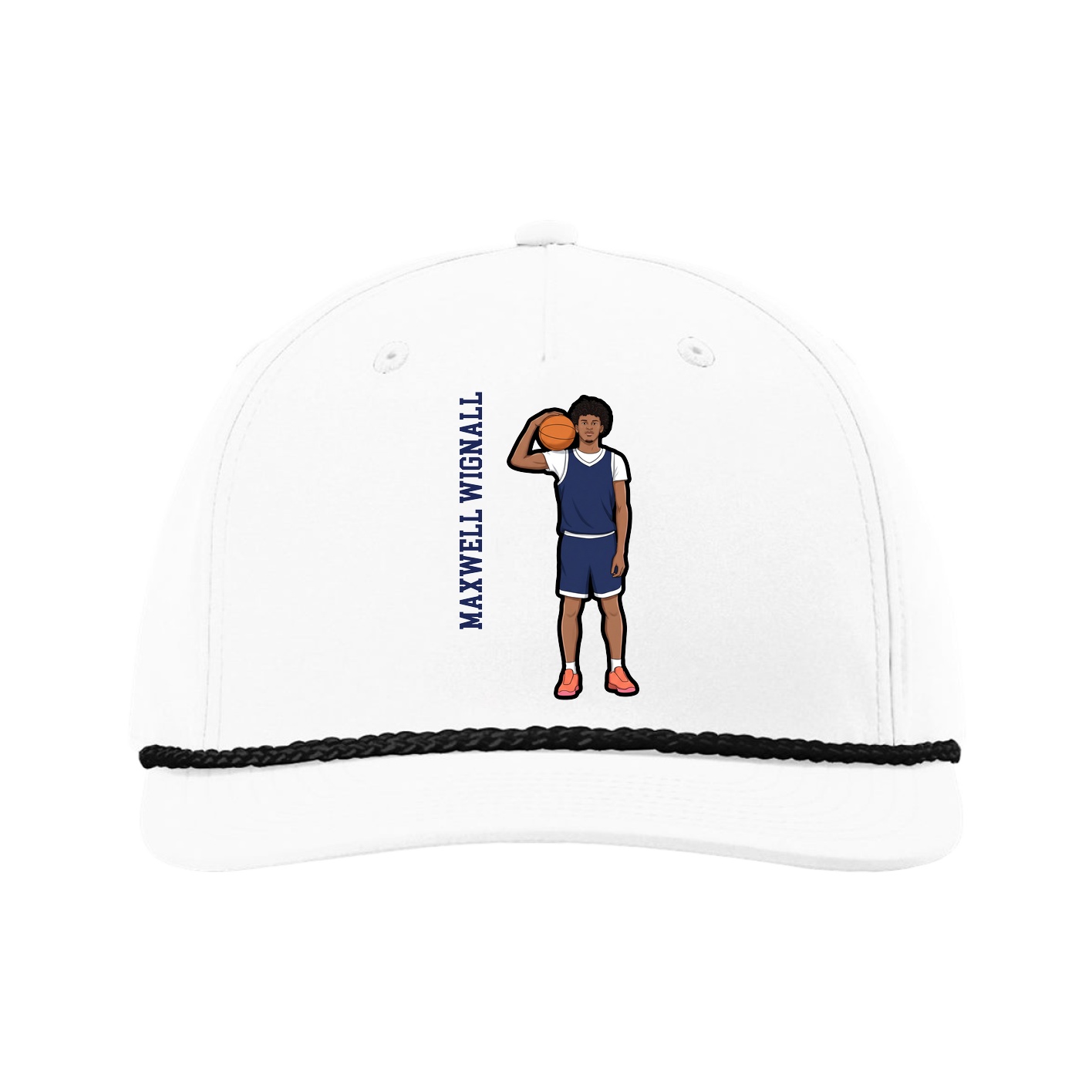 Five-Panel Classic Rope Cap — Name Vertical in White