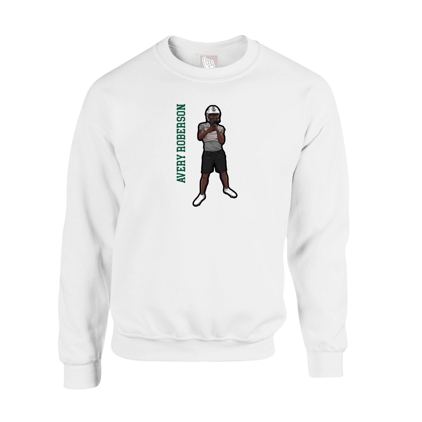 Fleece Crew — Name Vertical in White