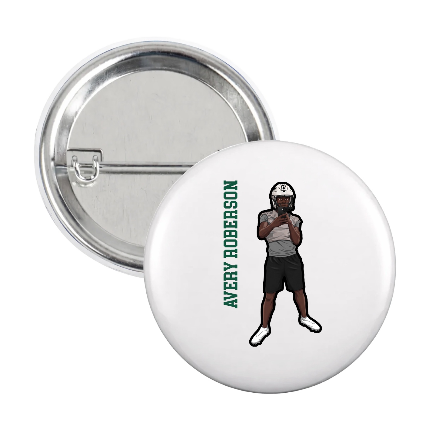 Game Day Button — Name Vertical in White