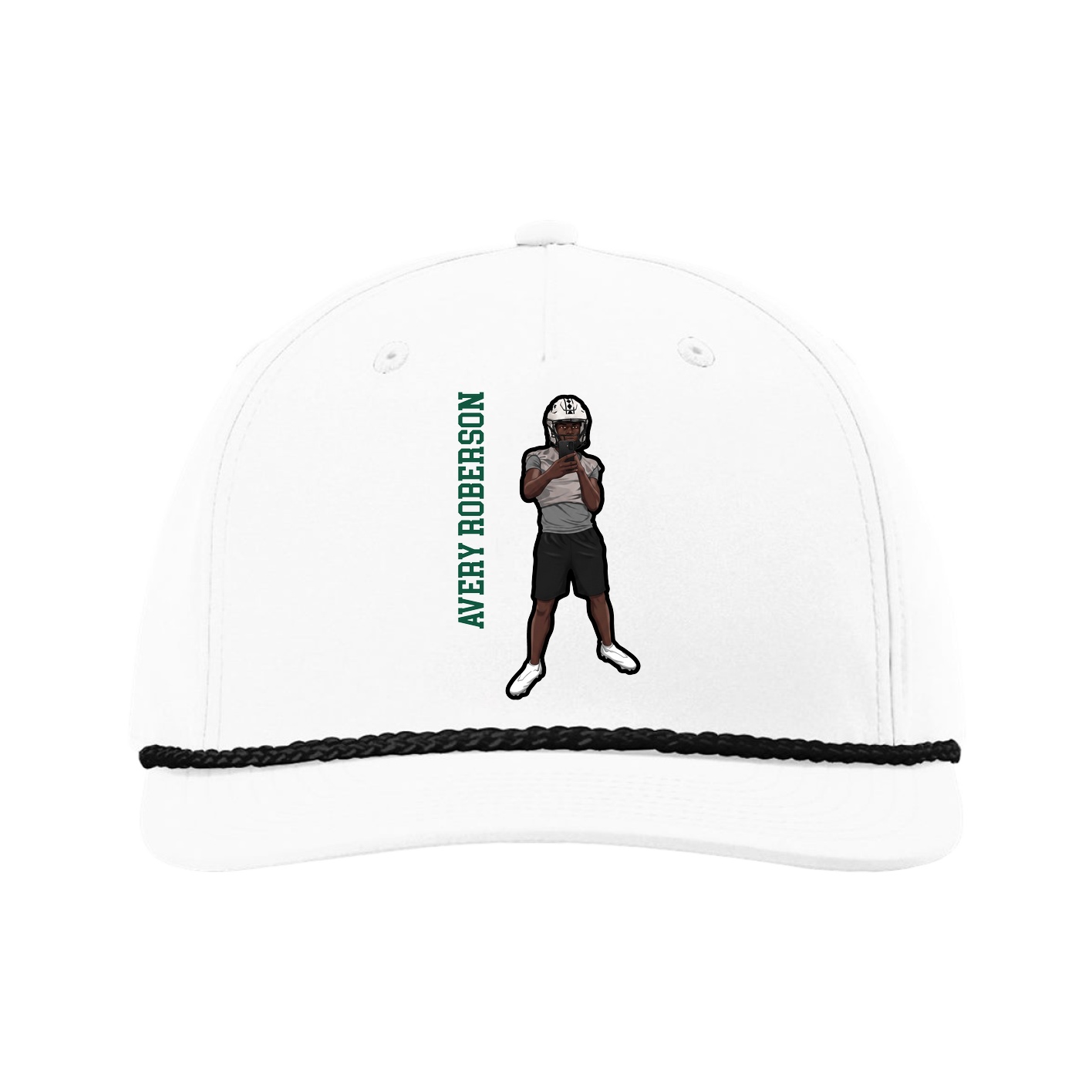 Five-Panel Classic Rope Cap — Name Vertical in White