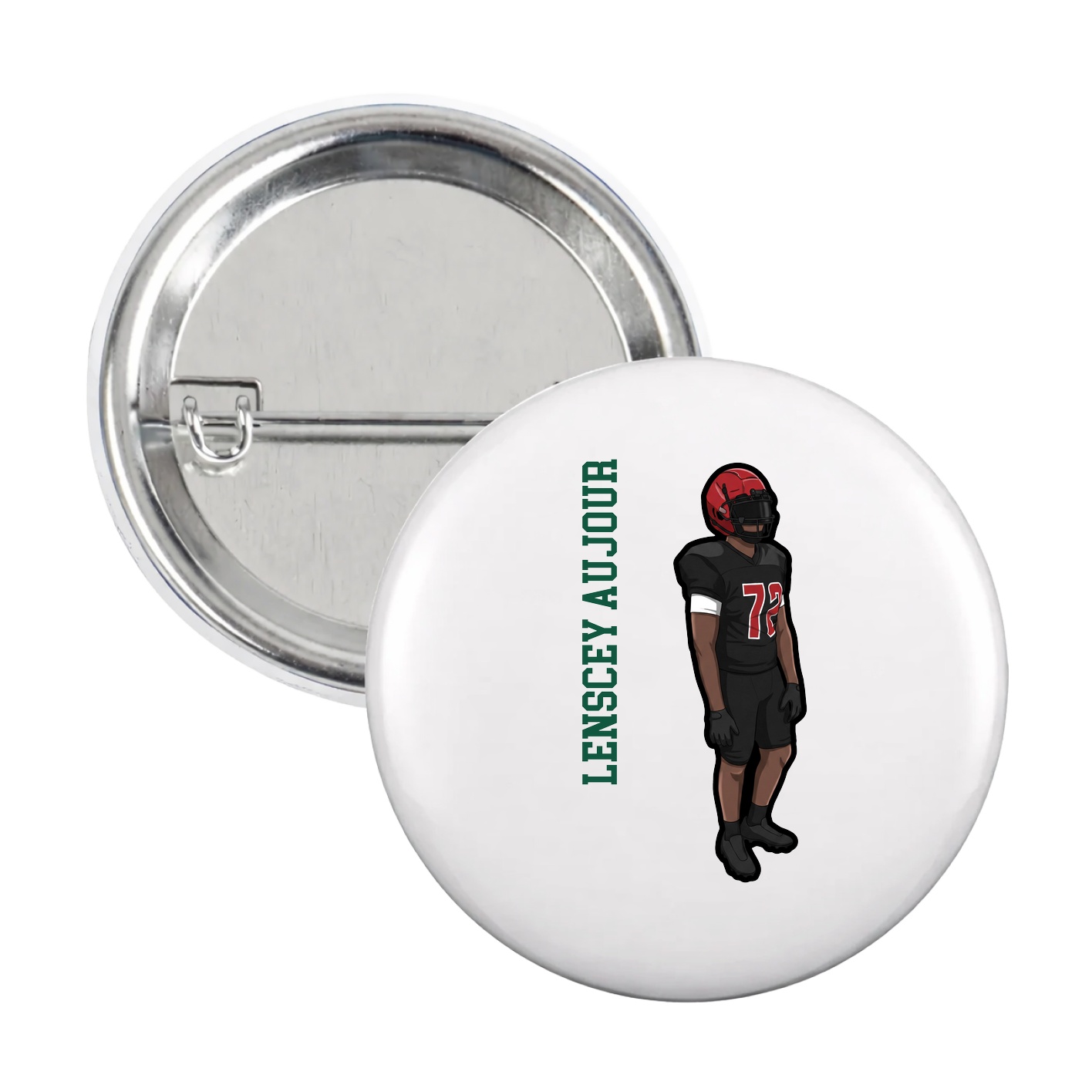 Game Day Button — Name Vertical in White