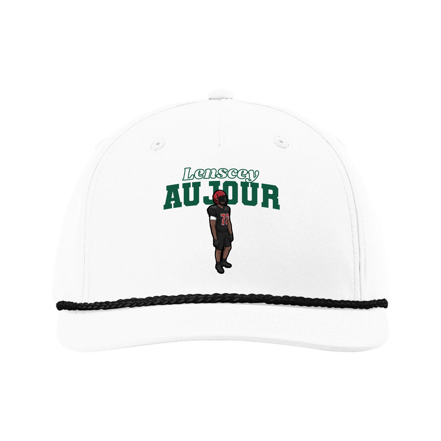 Five-Panel Classic Rope Cap — Name Arch in White