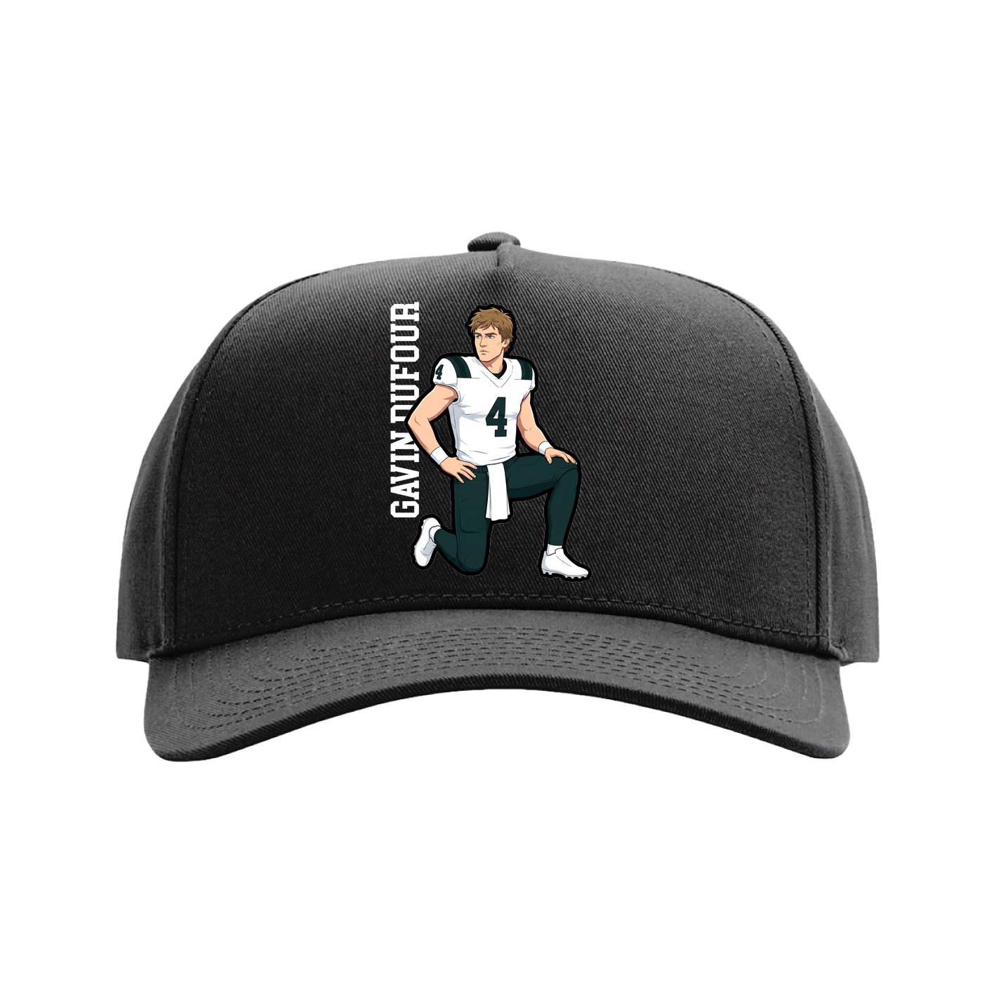 Full Fabric Five-Panel Champ Cap — Name Vertical in Black