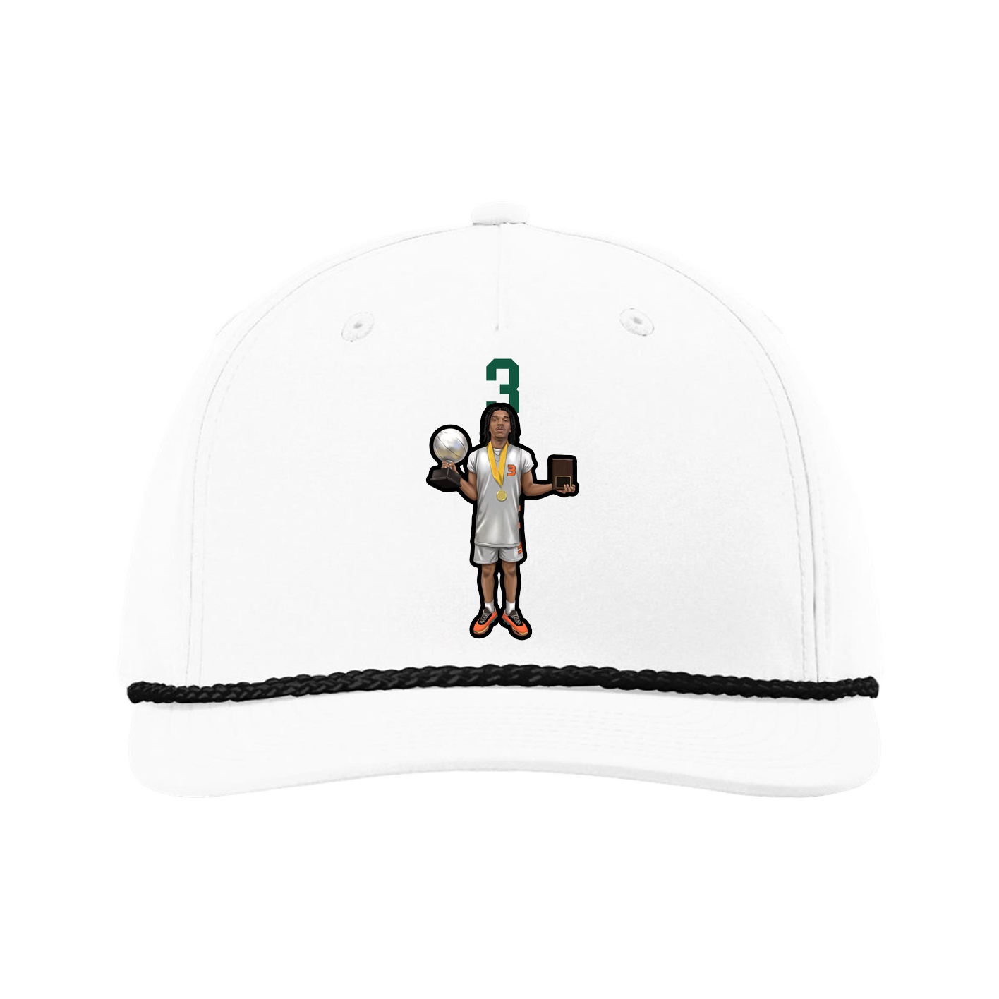 Five-Panel Classic Rope Cap — Number Top in White