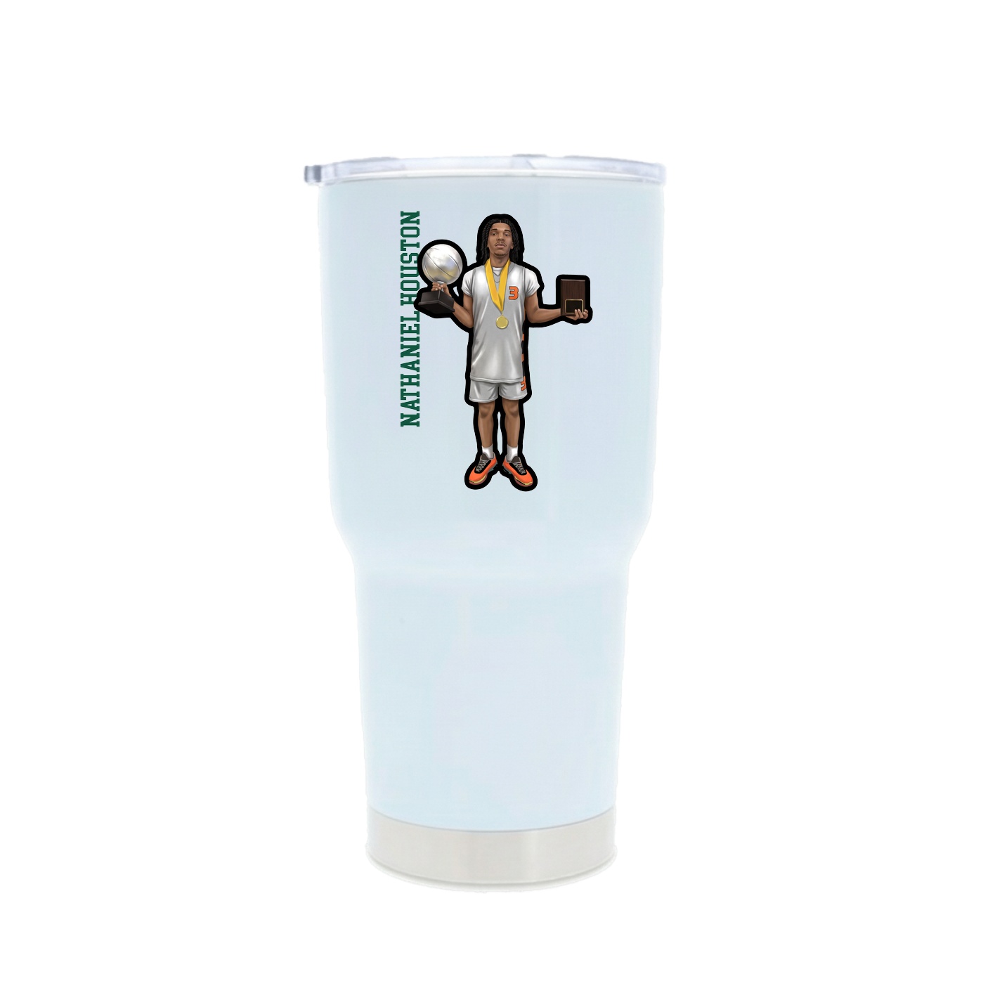 30oz Stainless Steel Tumbler — Name Vertical in White